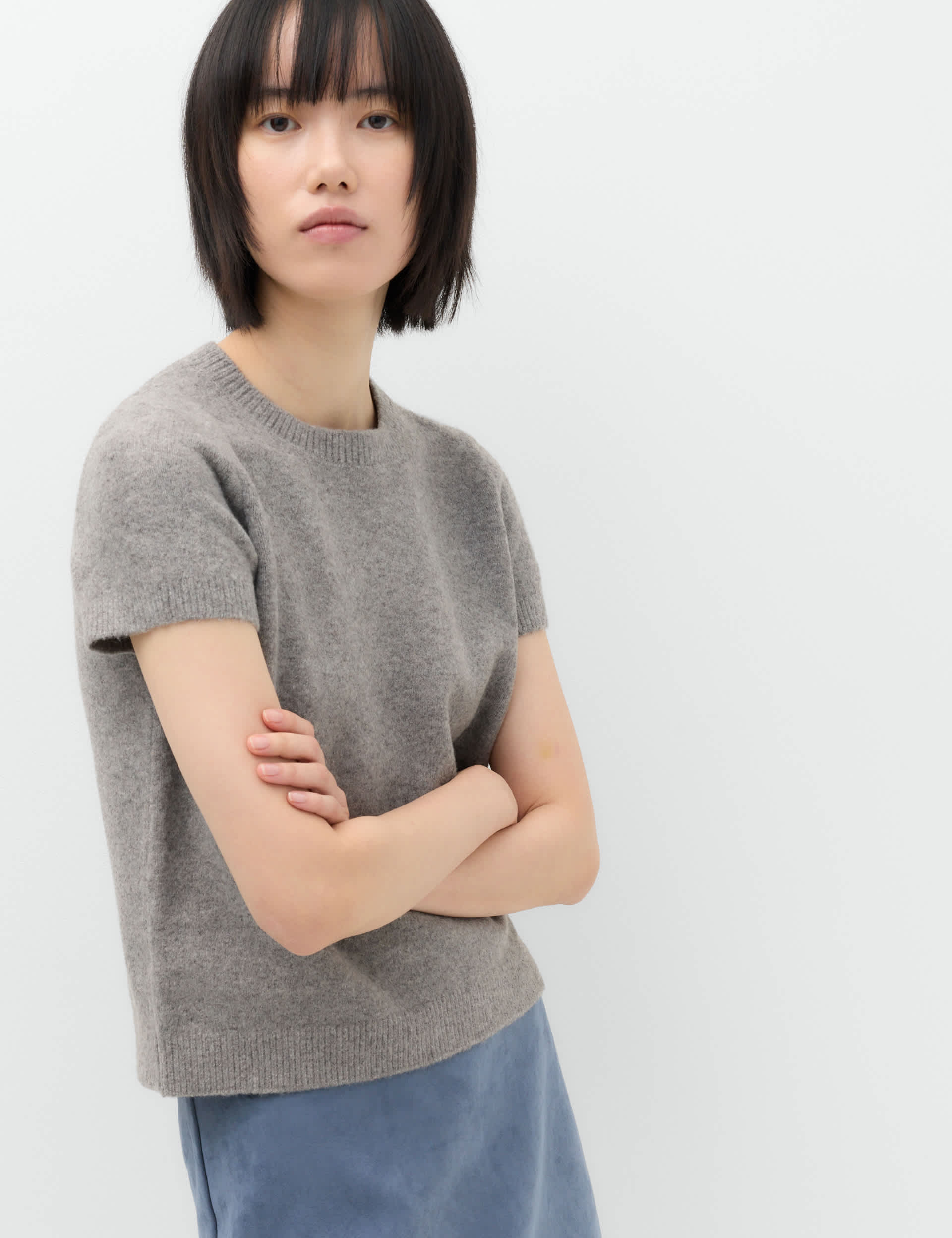 Crew Neck Short Knitted Top With Wool