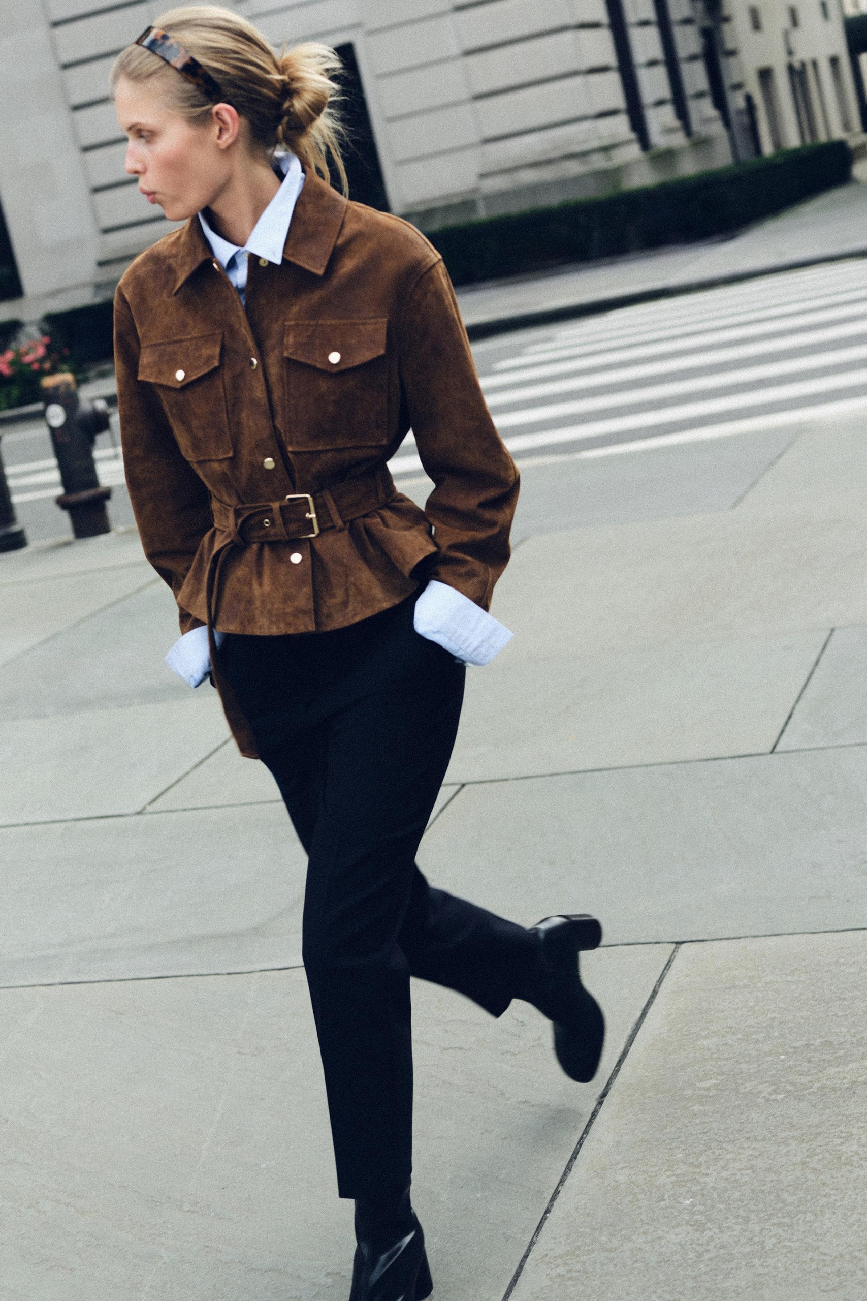 100% Leather Belted Jacket - Light Brown - Xs