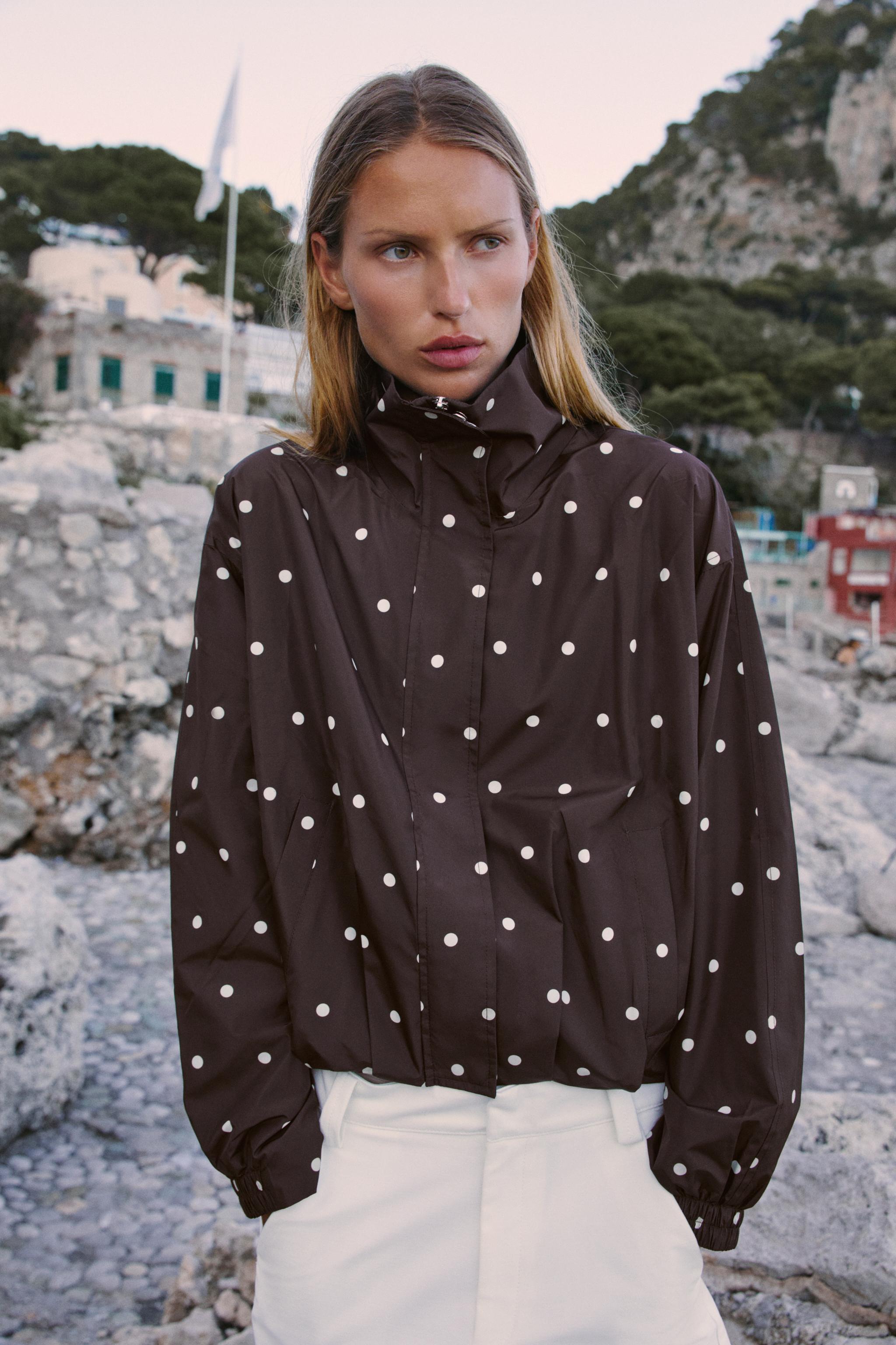 Polka Dot Bomber Jacket - Chocolate Brown - Xs