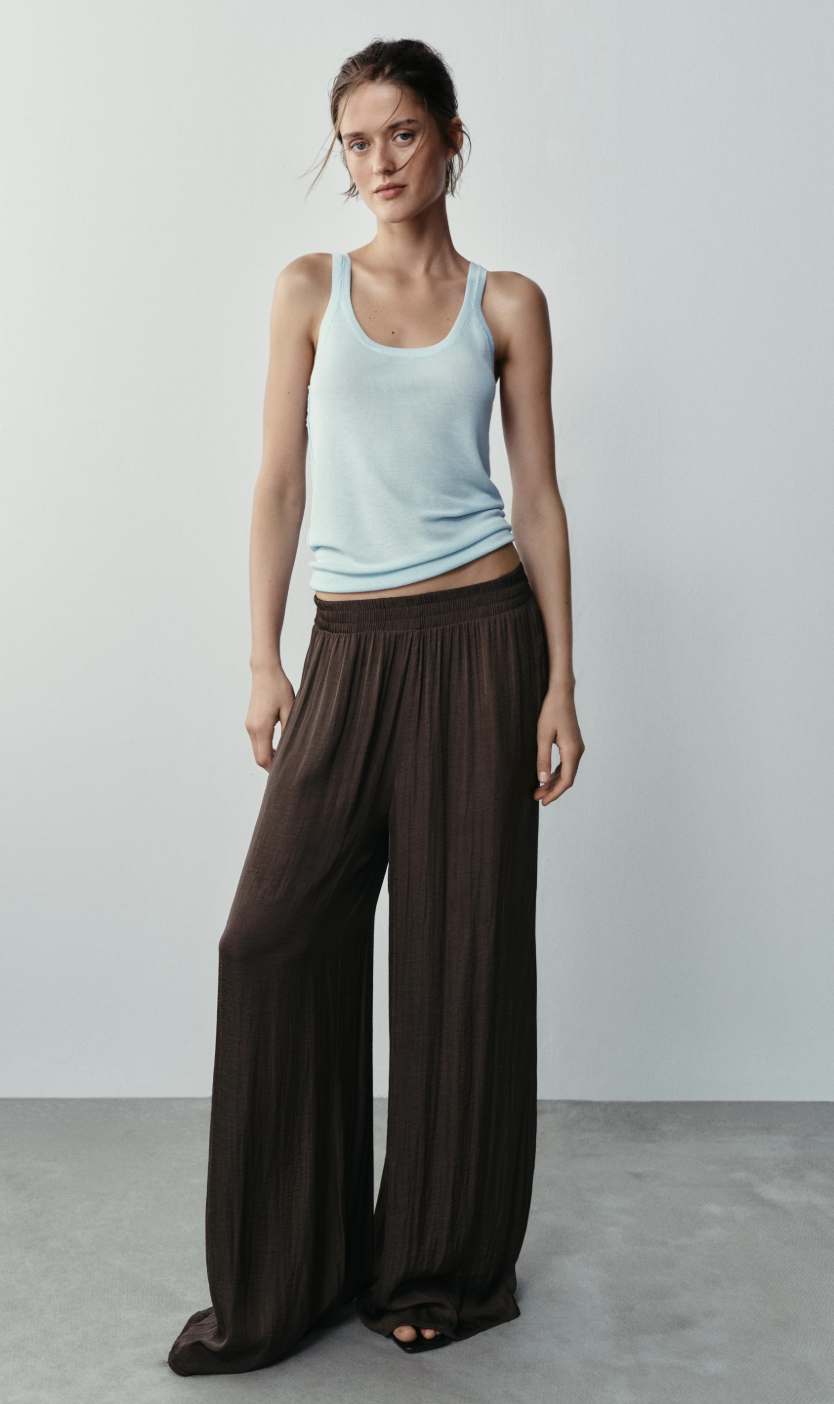 ZARA, Flowing Wide-Leg Trousers - Midnight Blue - Xs