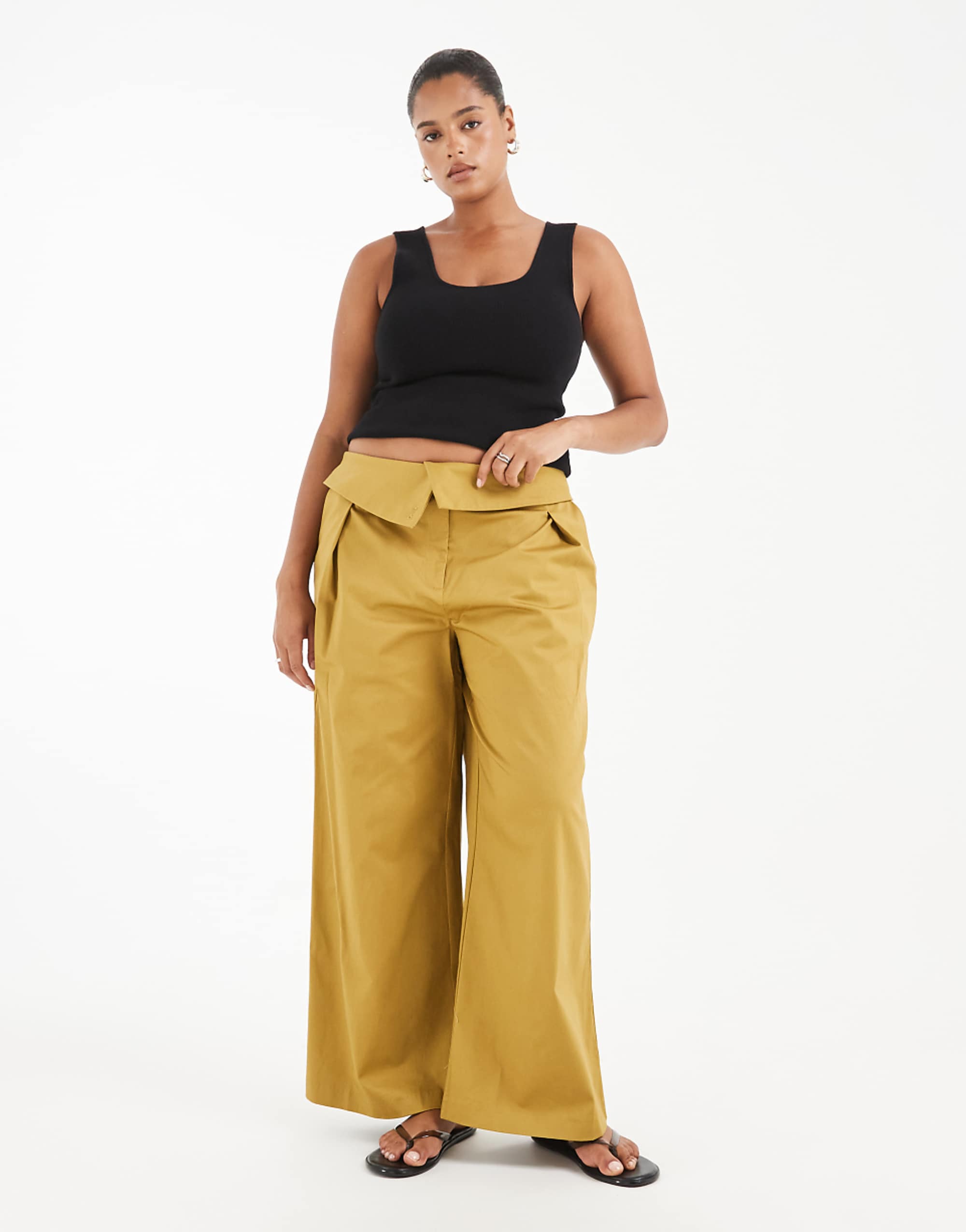 Asos Design Curve Fold Over Waist Pants in Dried Tobacco