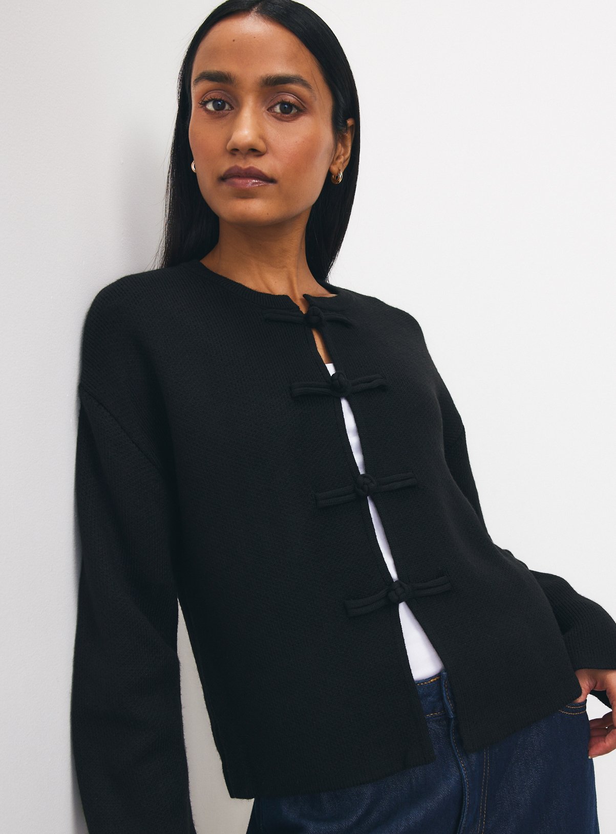 Black Frogging Trim Knitted Jacket Xl