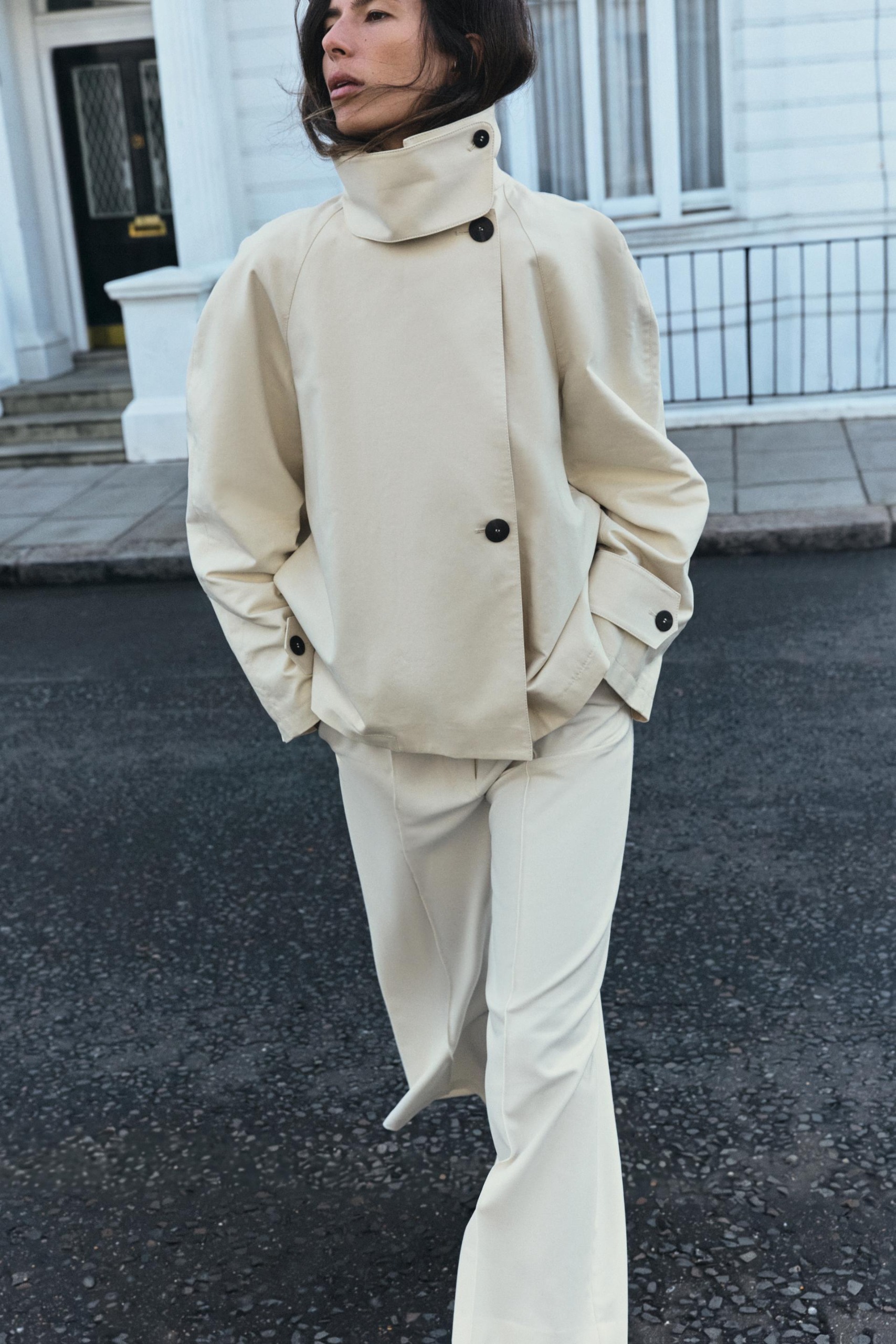 Zw Collection Short Trench Coat - Bone - Xs