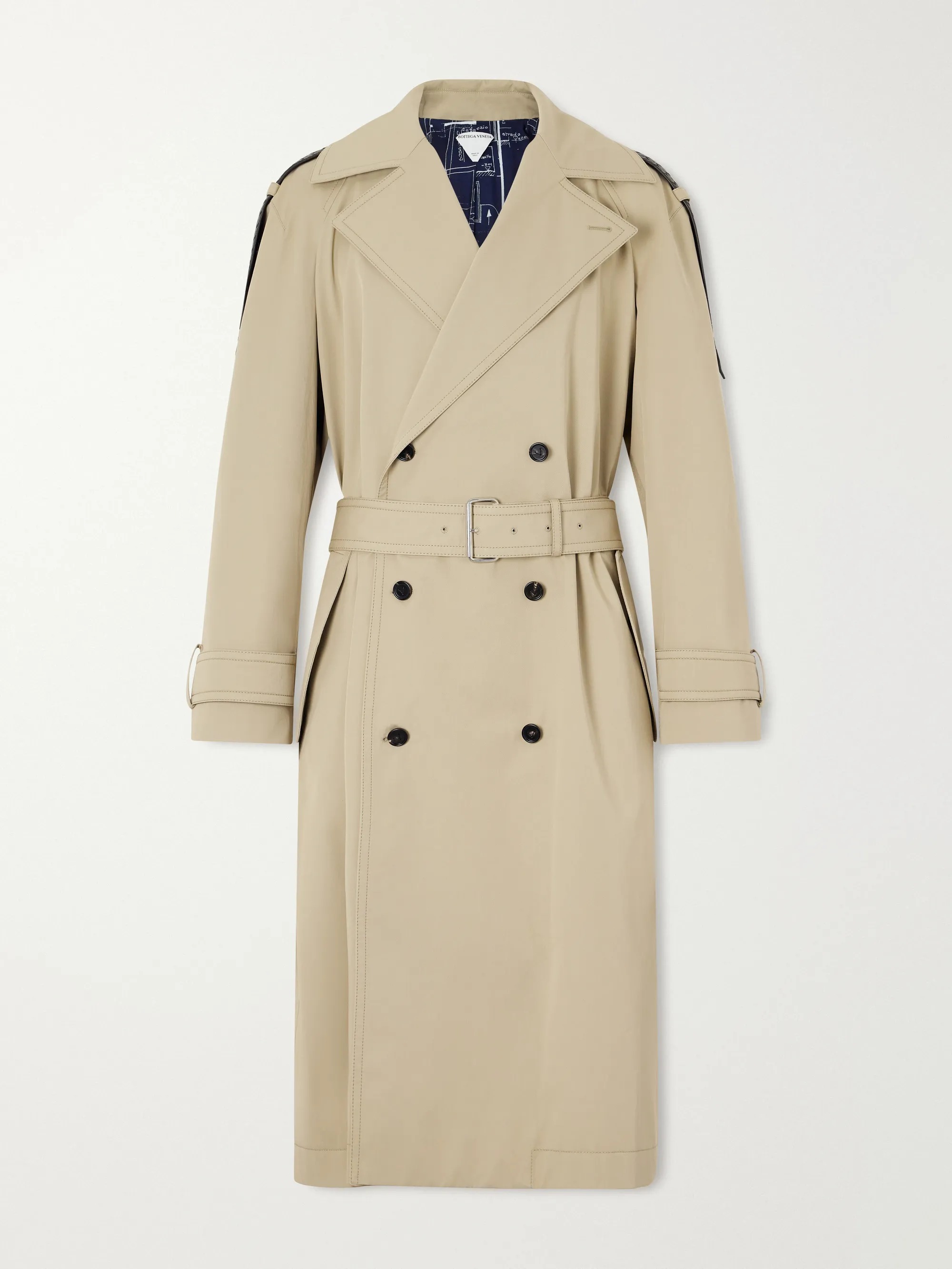 Bottega Veneta, Intrecciato Leather-Trimmed Cotton-Gabardine Trench Coat
