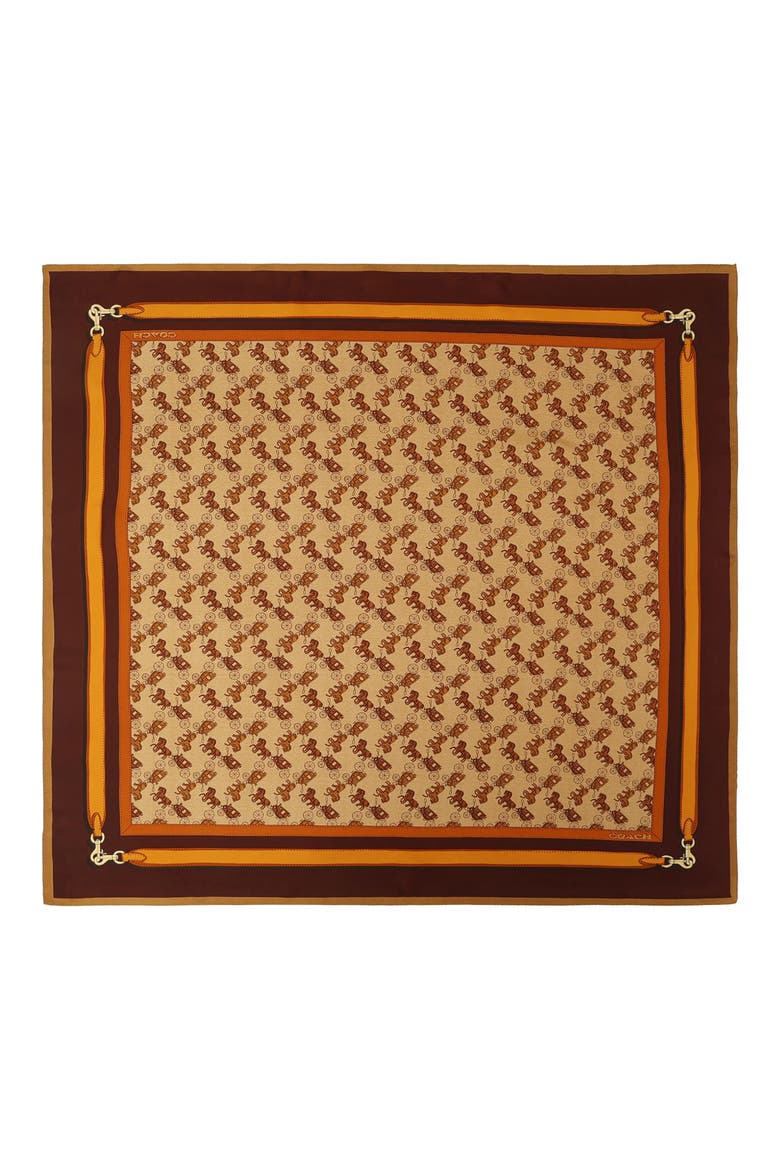 Horse & Carriage Print Silk Square Scarf
