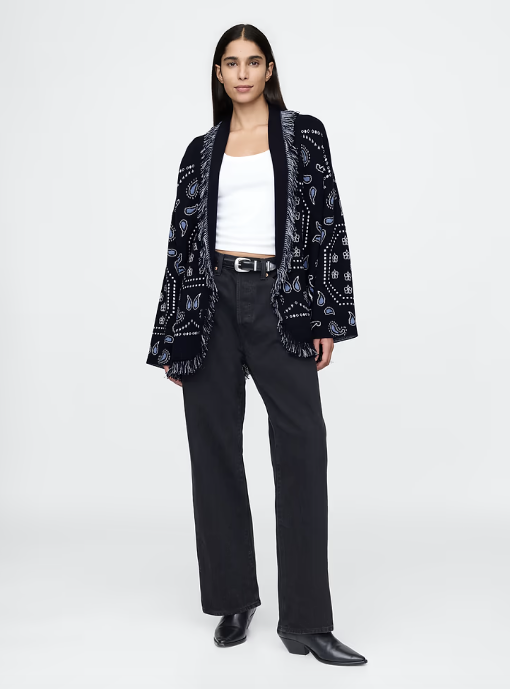 Gap Cotton-Blend Fringe Shawl Cardigan