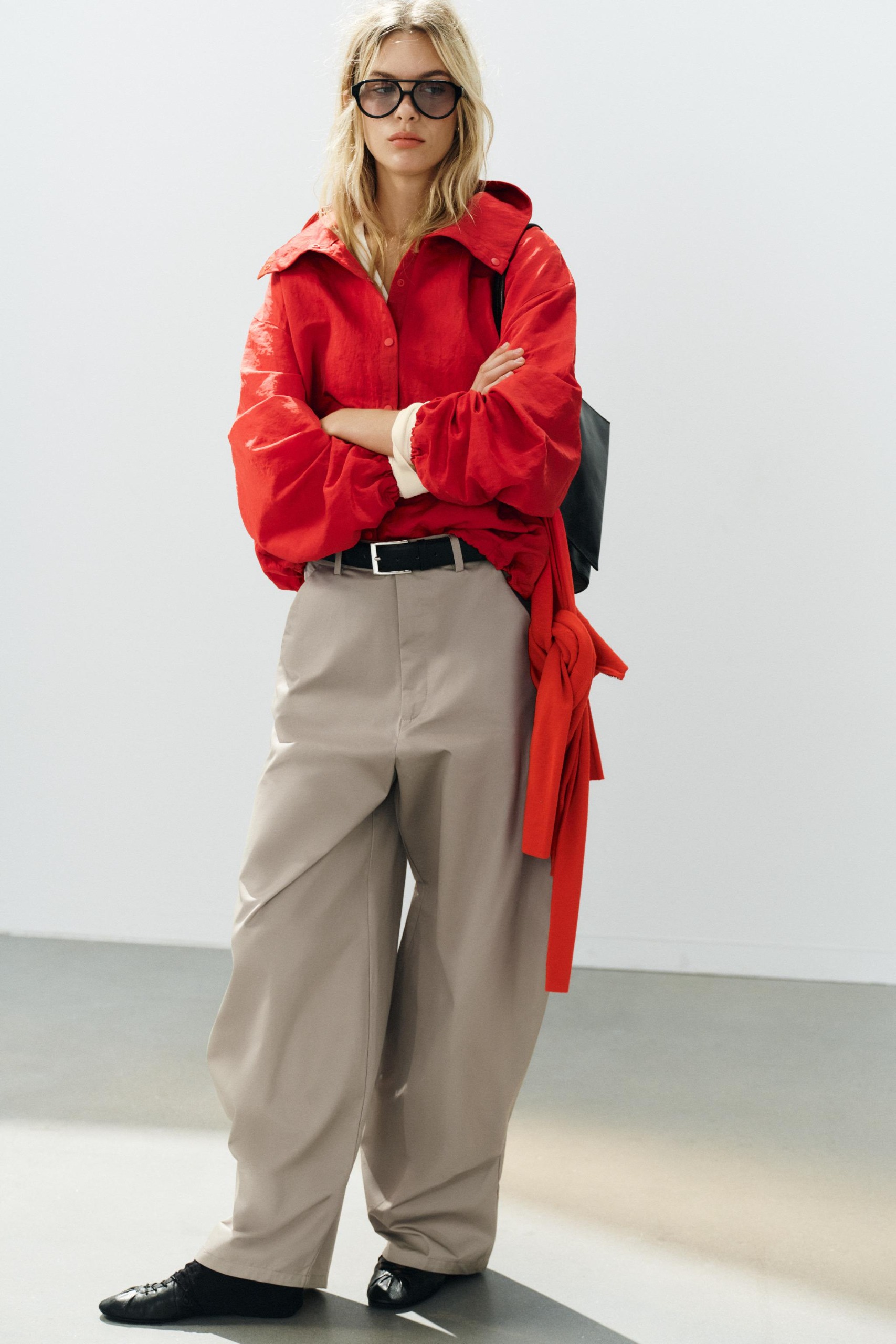 Technical Fabric Button-Up Jacket - Red - Xs
