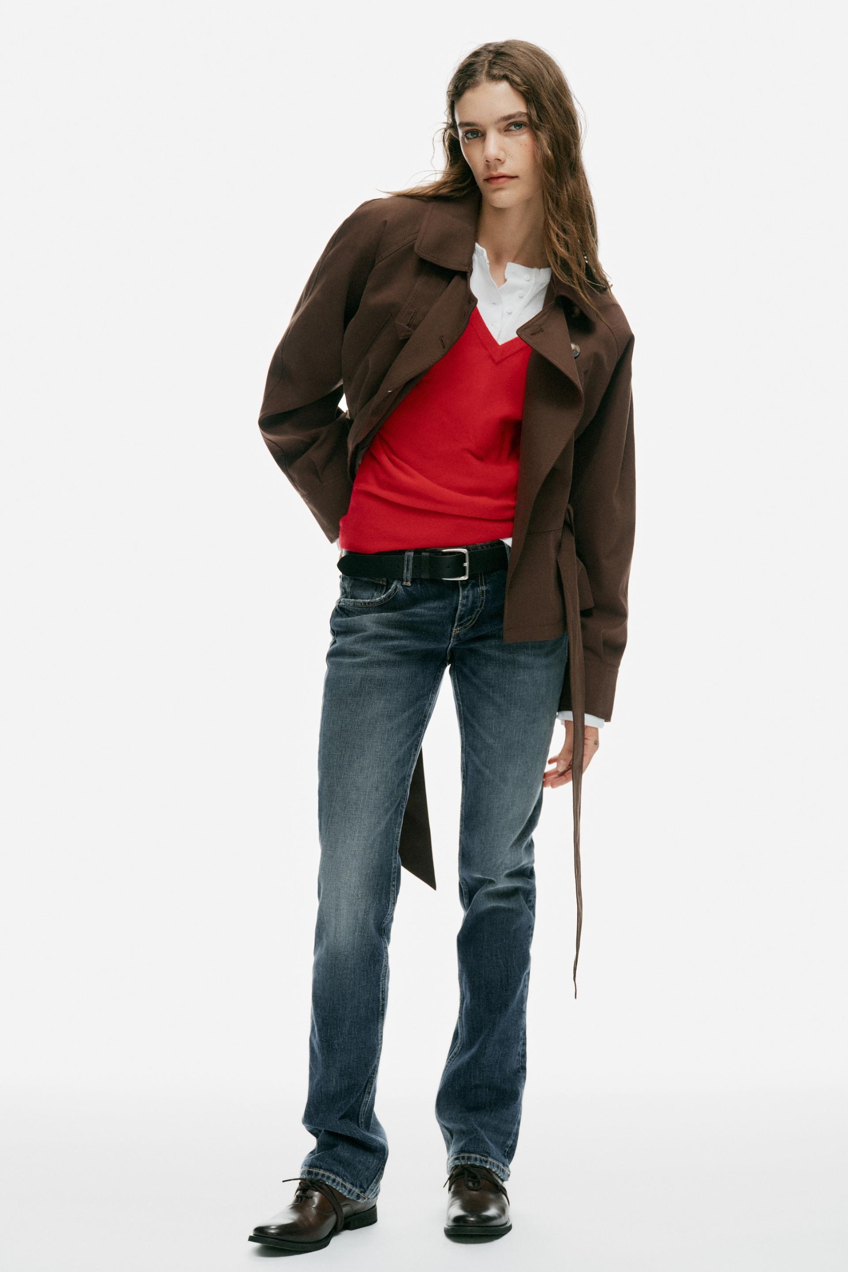 Short Double-Breasted Trench Jacket - Brown - Xs