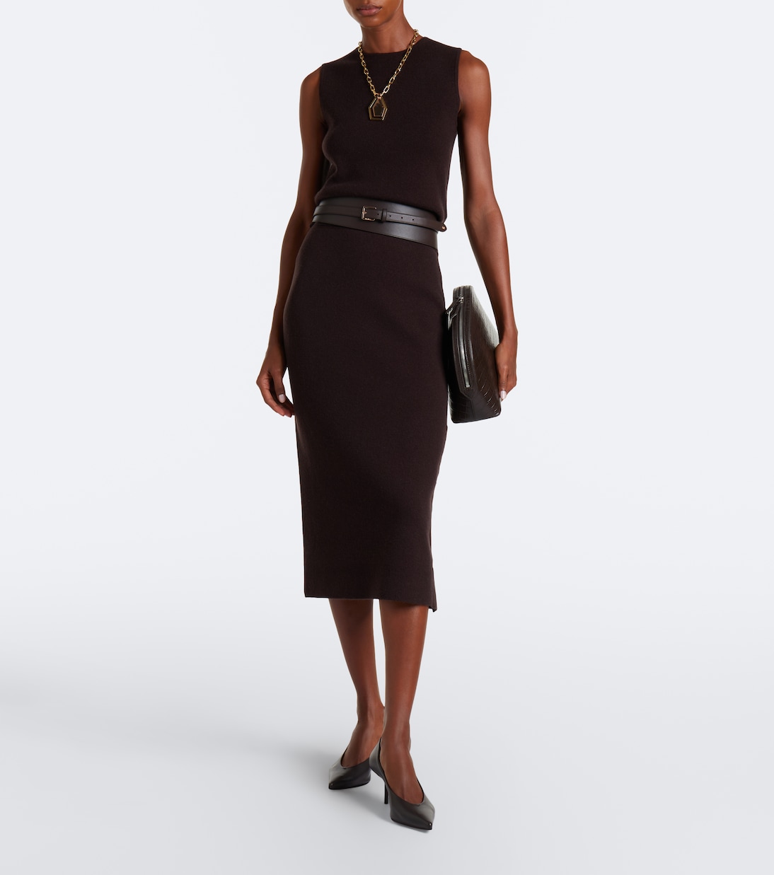 Wool and Cashmere Midi Skirt in Brown - Max Mara