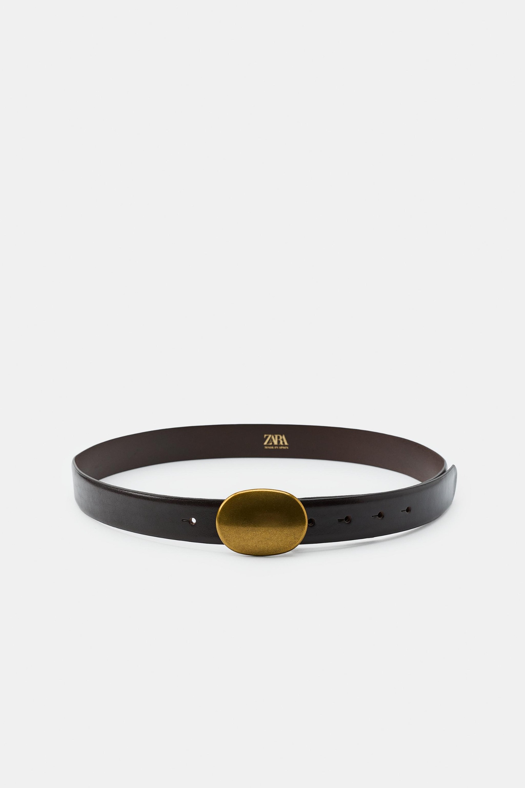 100% Leather Belt With Plate Buckle - Brown - 30