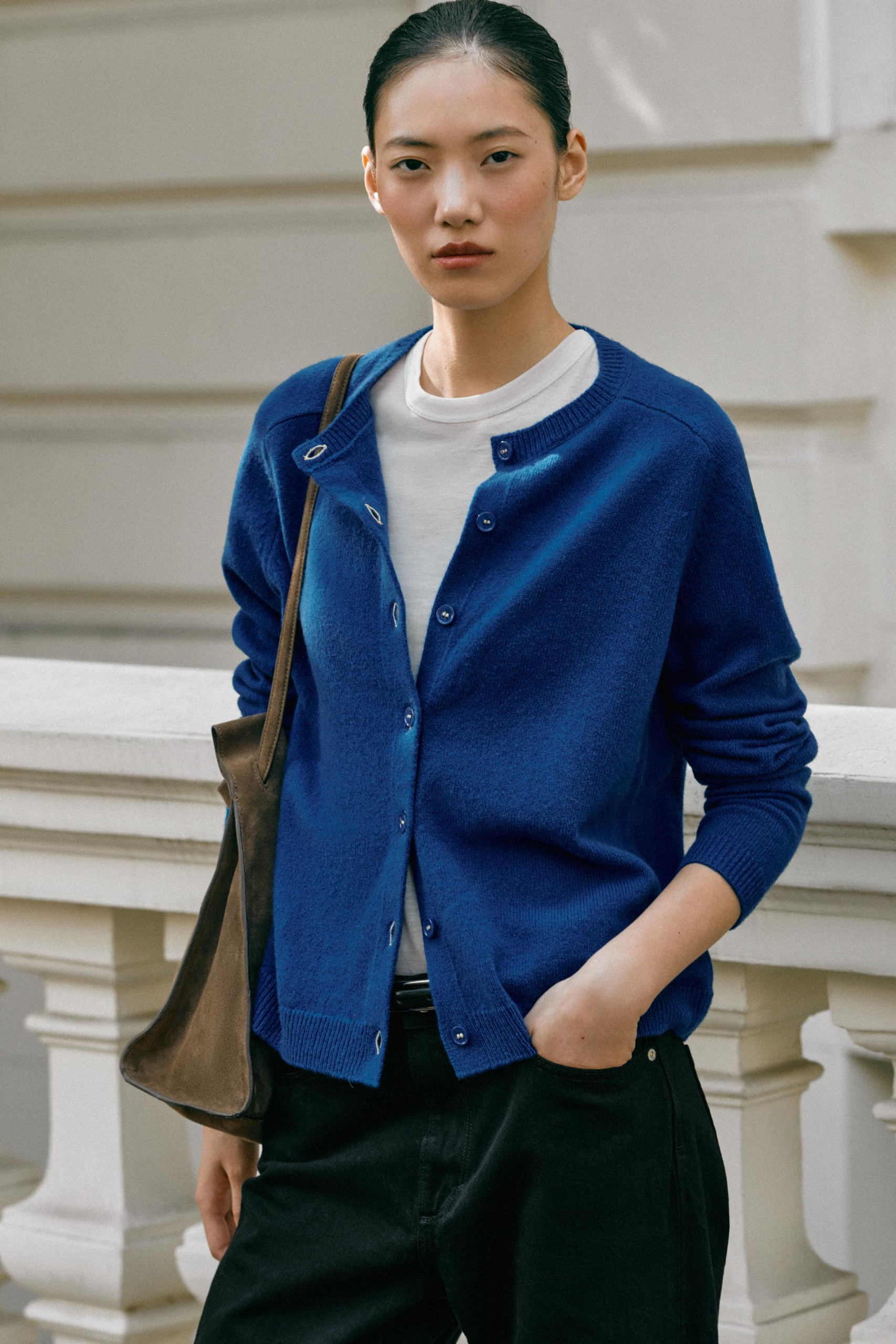 ZARA, 100% Wool Plain Knit Cardigan
