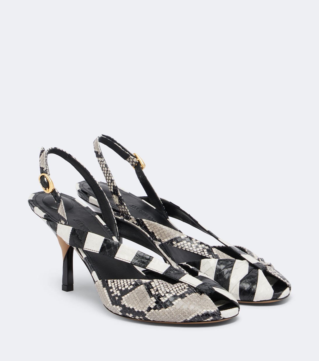 Poisson Snake-Effect Leather Slingbacks  in Black - Jacquemus