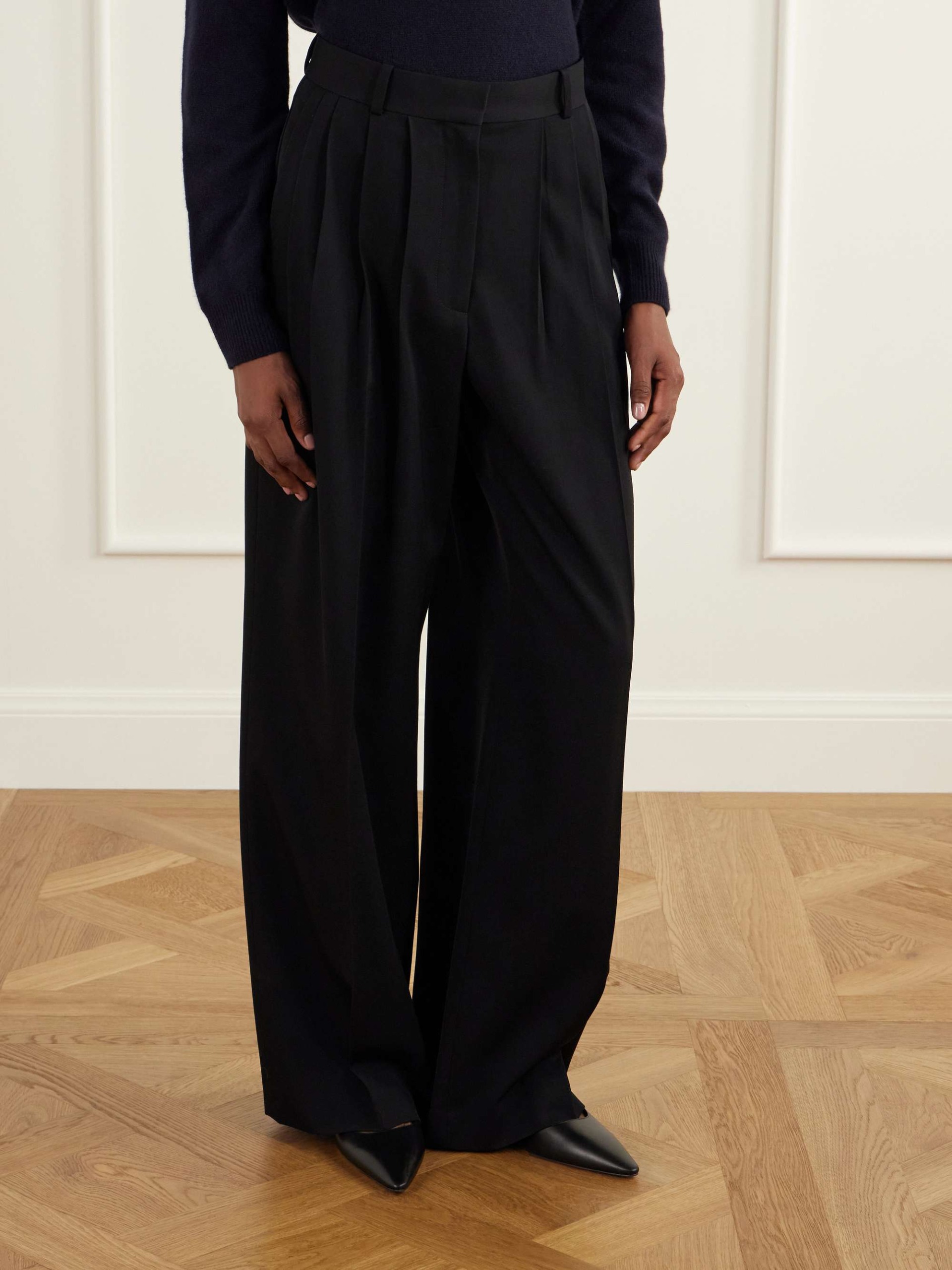 Daniela Wool-Twill Wide-Leg Pants