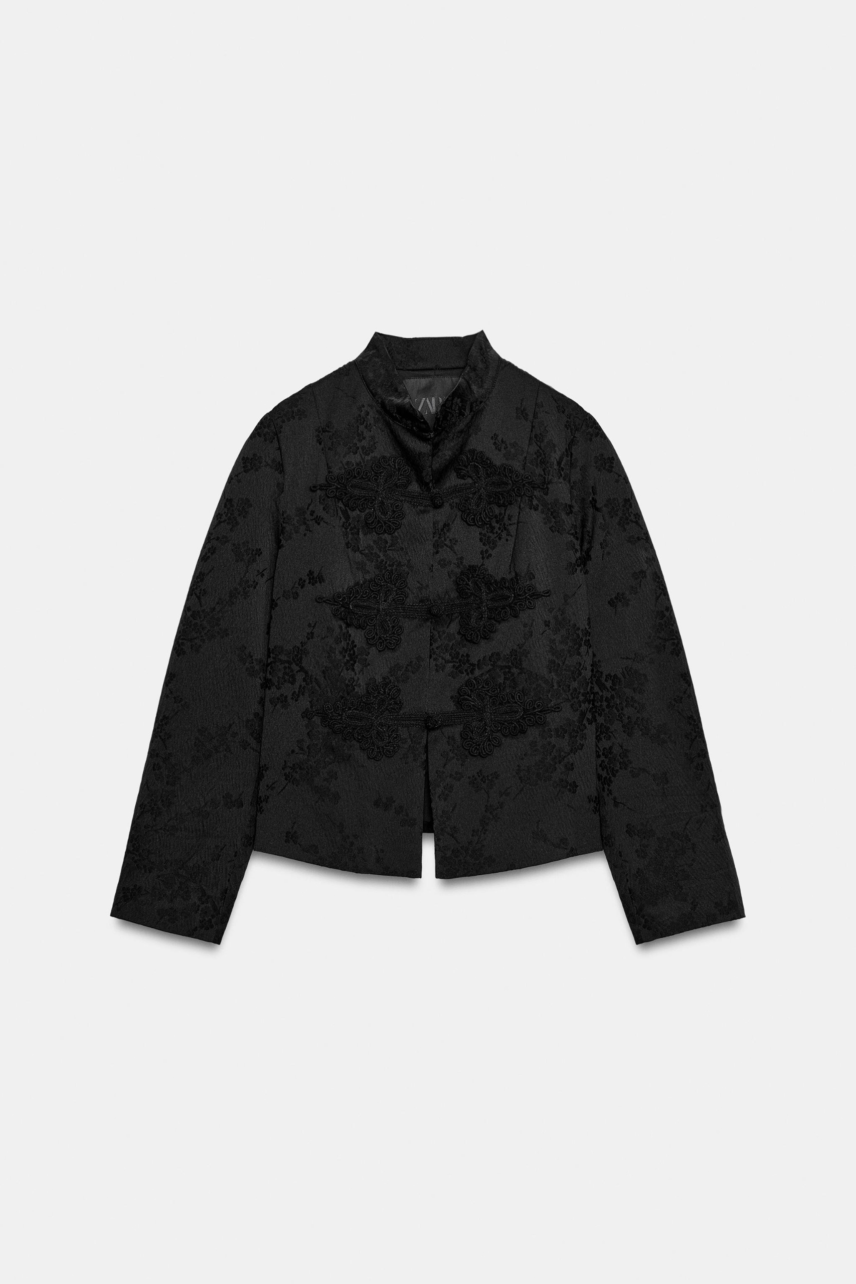 ZARA, Zw Collection Jacquard Jacket With Frog Fastenings - Black - Xs