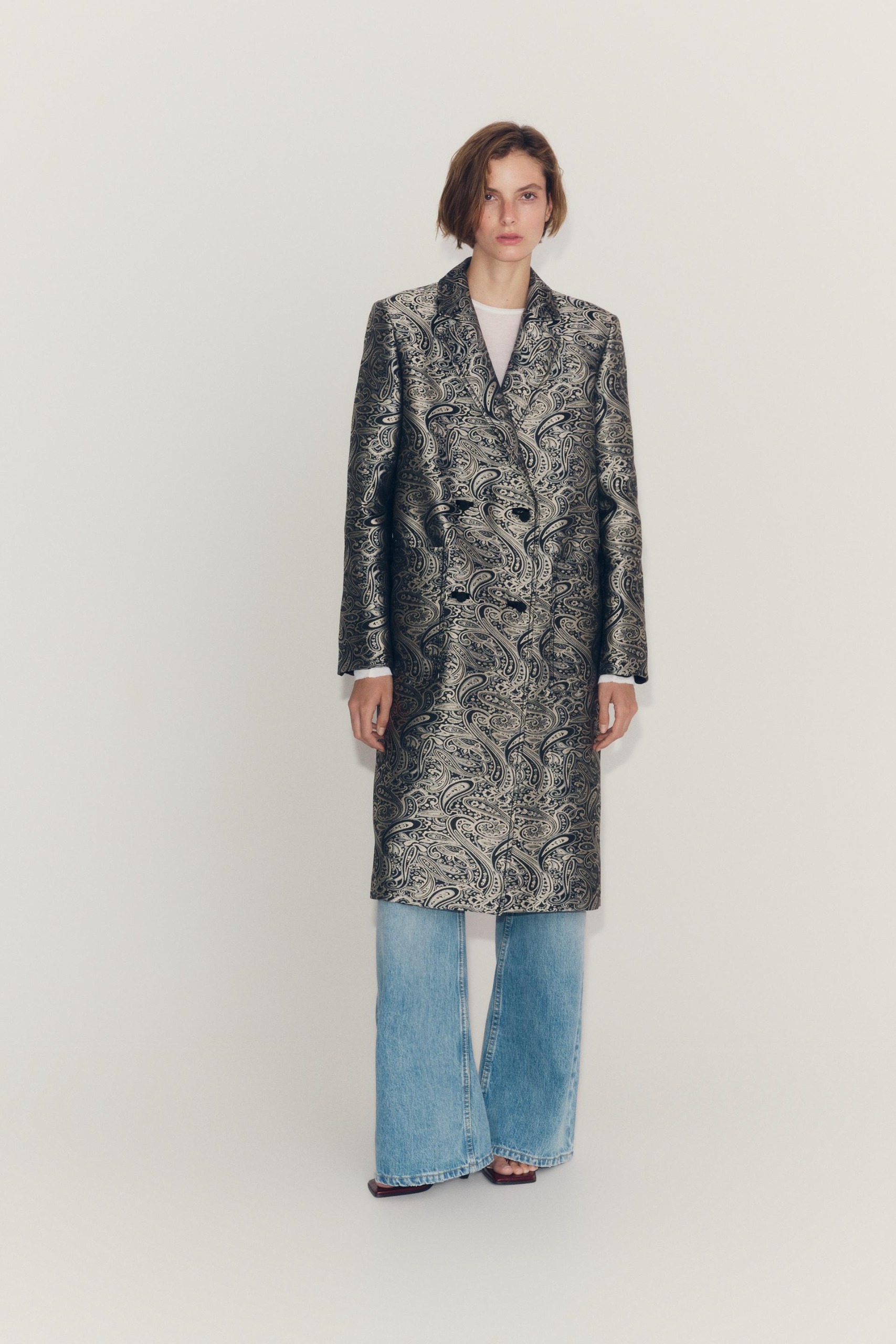 Zw Collection Jacquard Coat - Gray - Xs