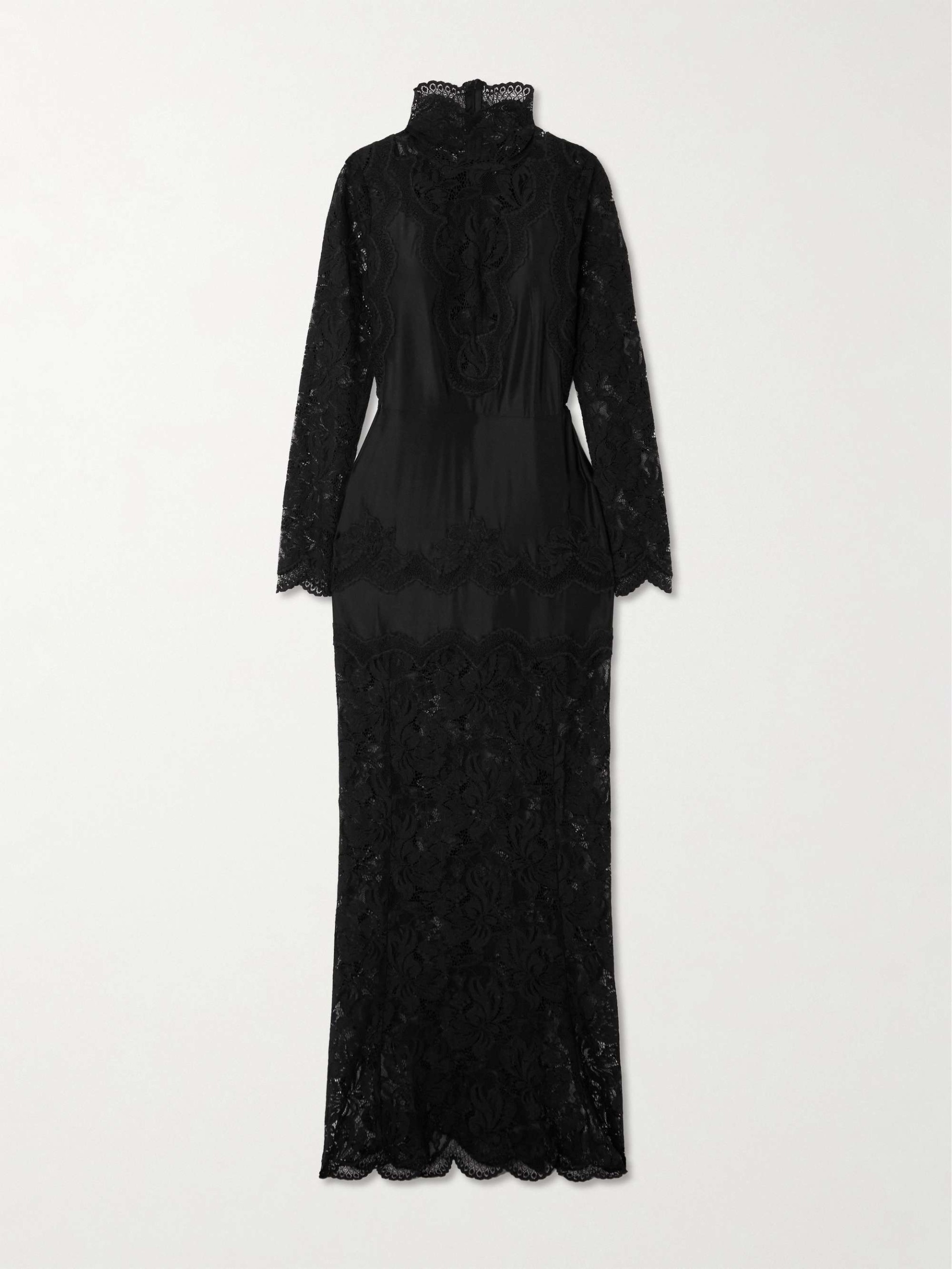 Lace-Trimmed Silk-Satin Maxi Dress