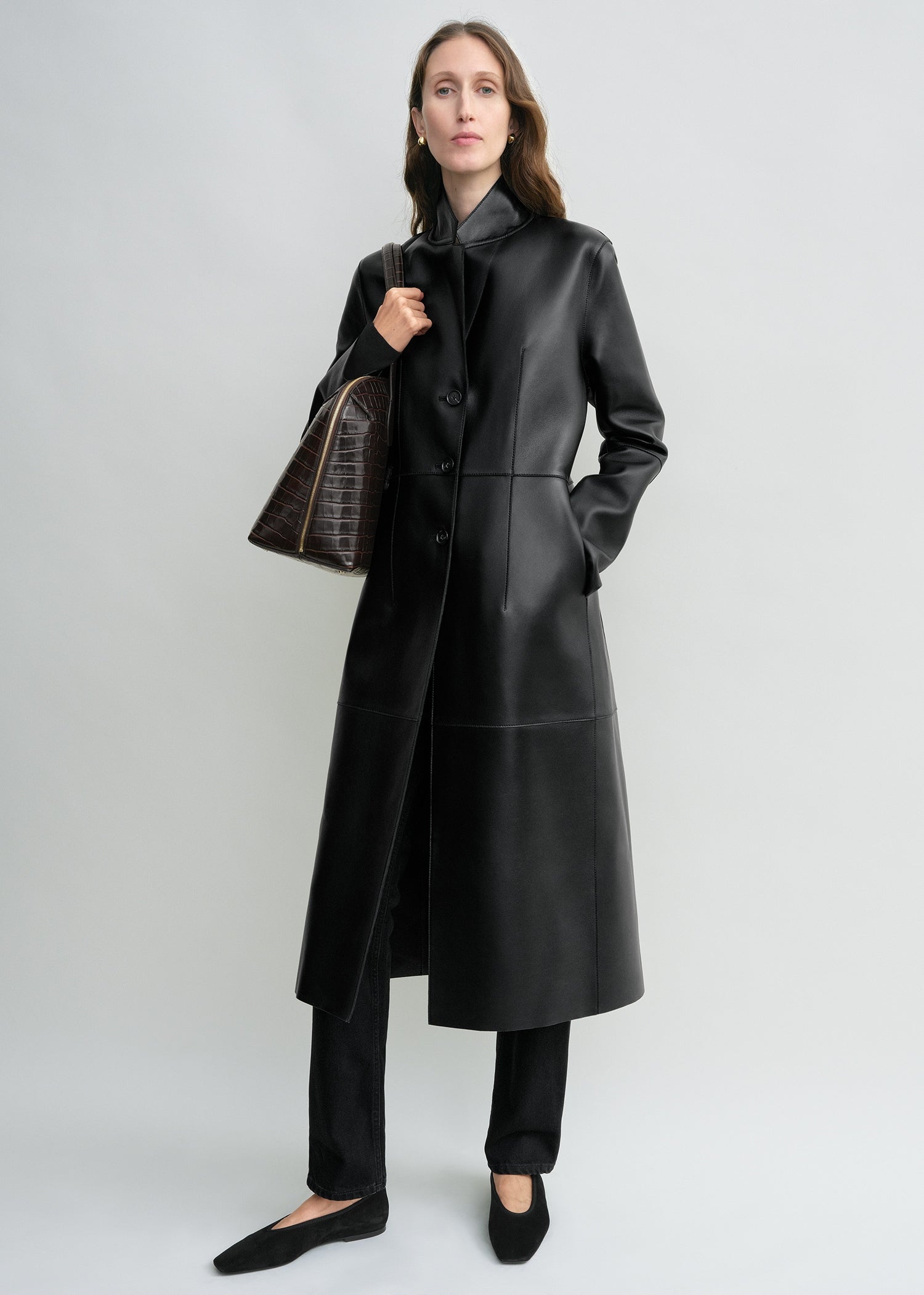 Slim Leather Coat Black - 30
