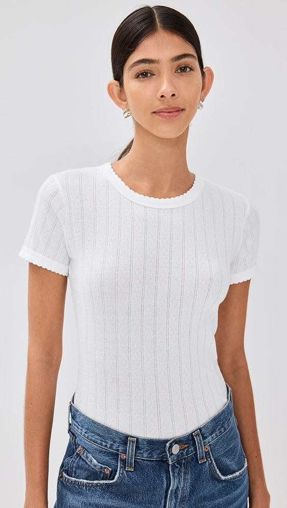 Pointelle Short Sleeve Tee - White