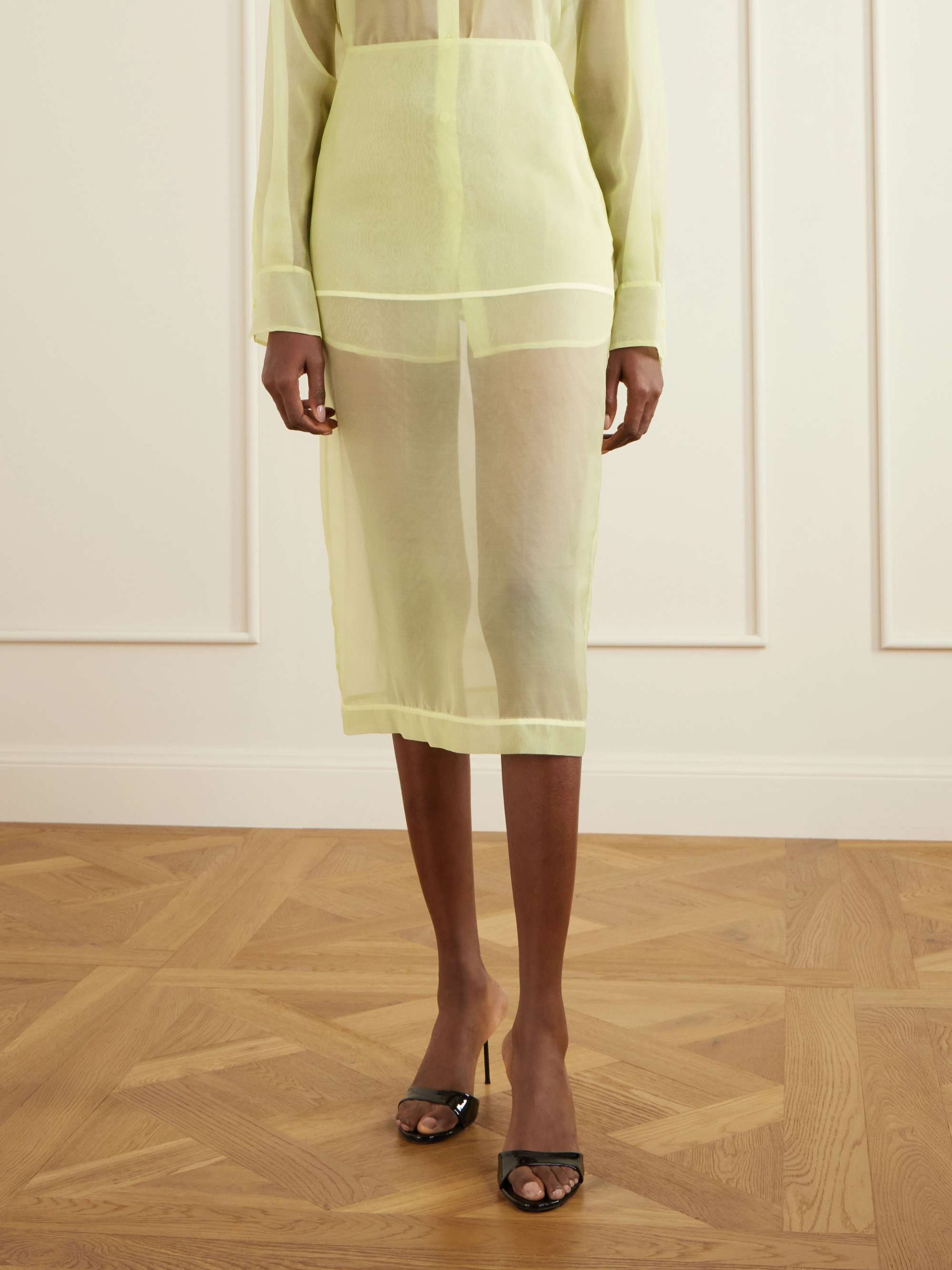 Peri Sheer Silk-Blend Midi Skirt