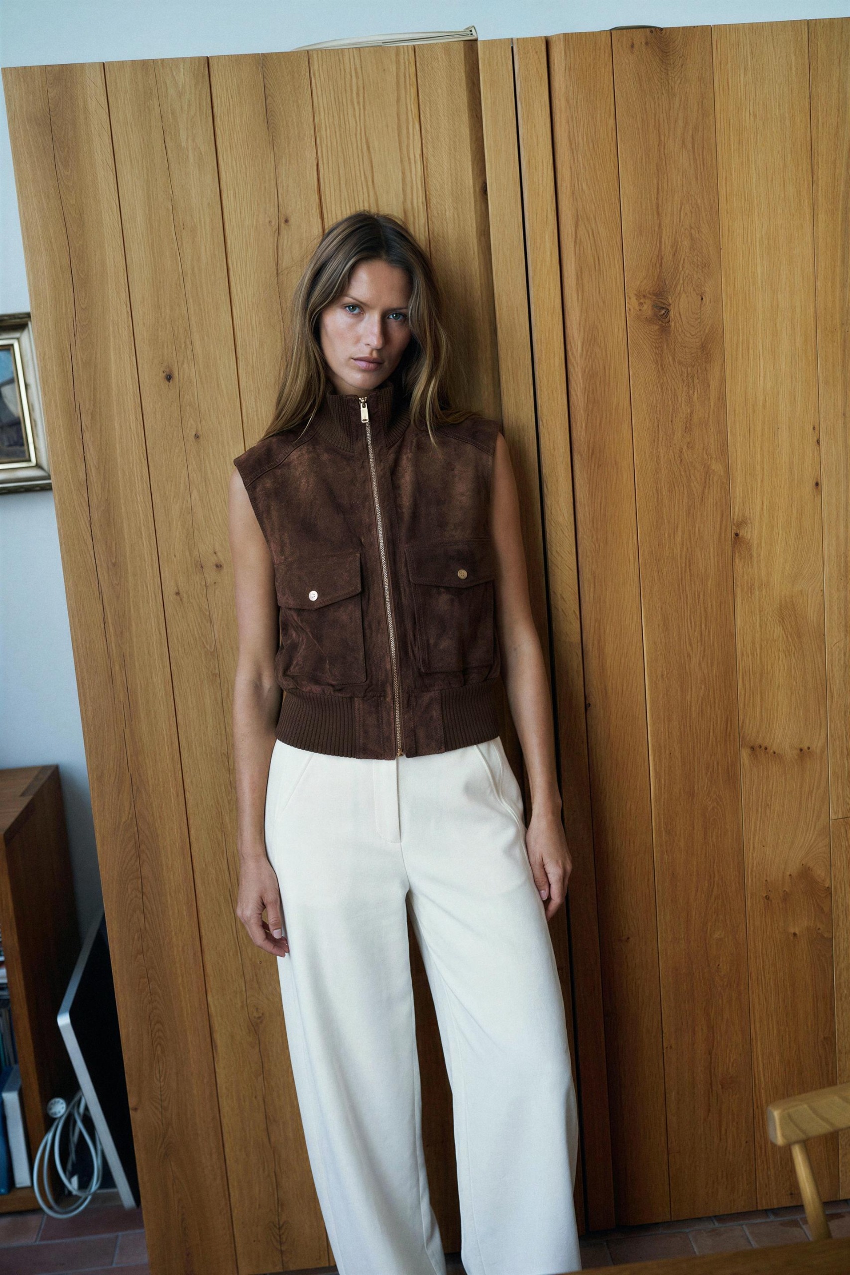 Suede-Effect Vest - Brown - Xs