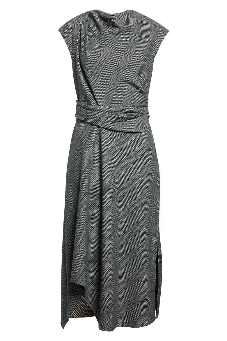 Clara Glen Plaid Asymmetric Hem Wool Blend Dress
