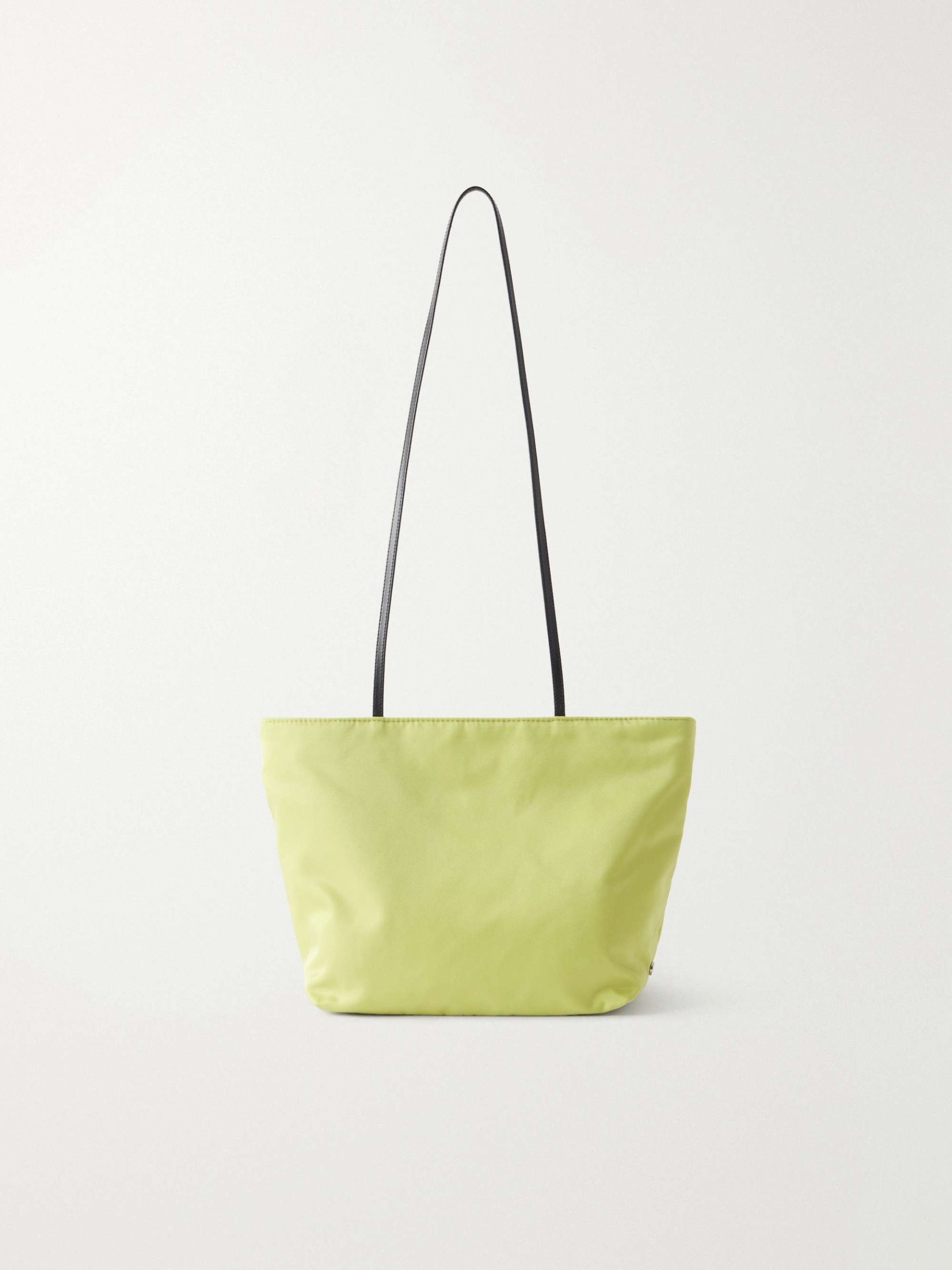 Leather-Trimmed Satin Shoulder Bag