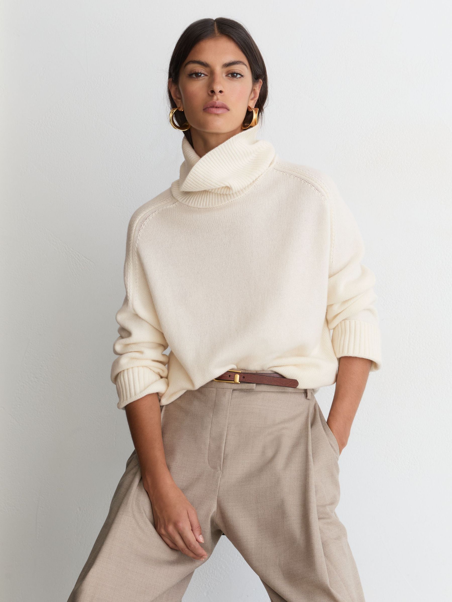 Wool-Cashmere Roll-Neck Jumper in Ivory - Size Xs