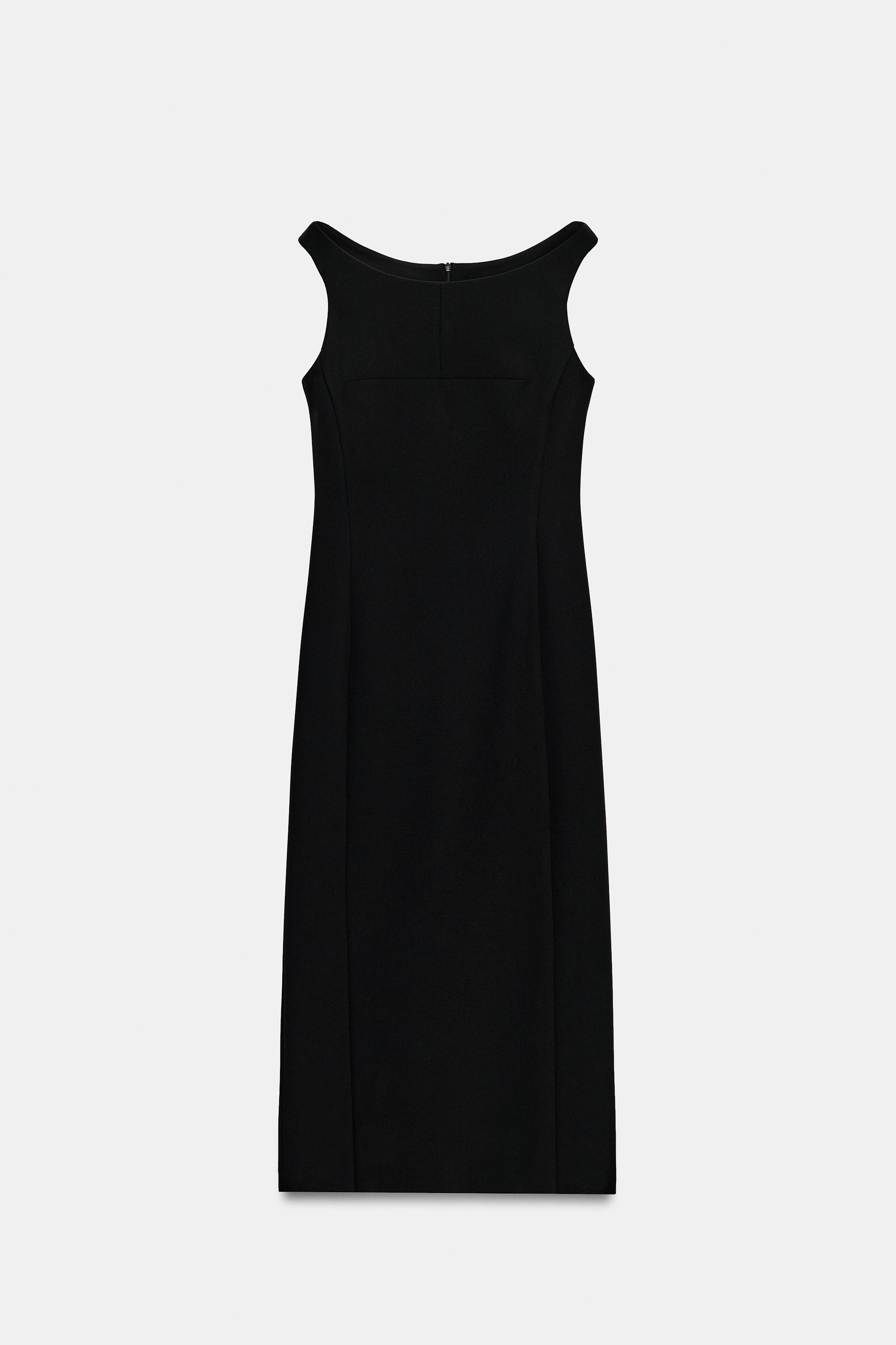 Boat Neck Midi Dress - Black - Xs