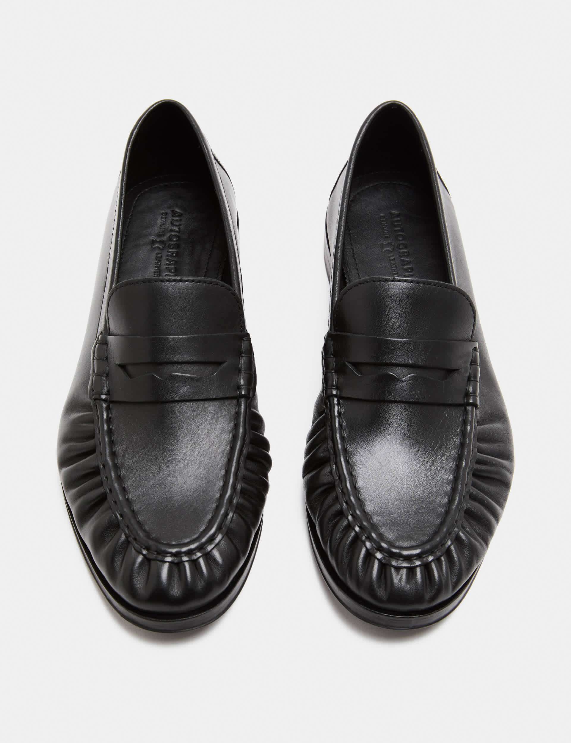 Ruched Leather Slip on Loafers