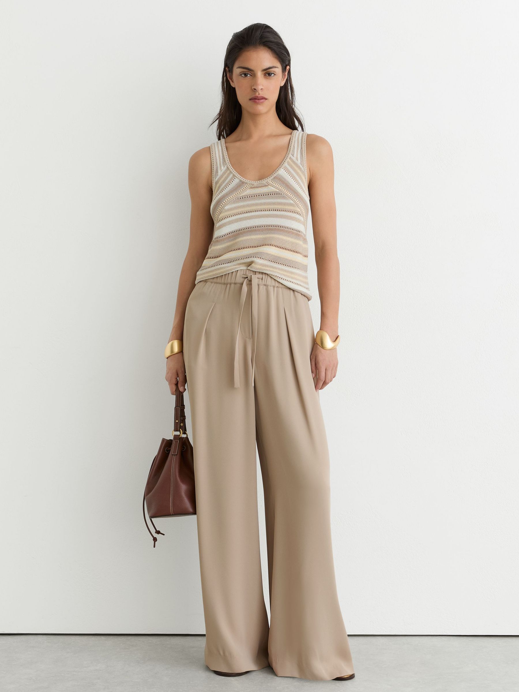 Drawstring Wide-Leg Trousers in Neutral - Size 4 R