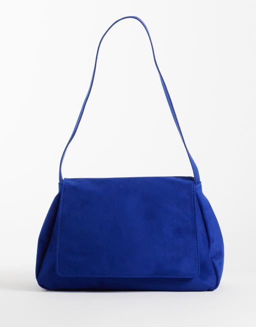 My Accessories, Slouchy Shoulder Bag in Cobalt Blue Faux Suede
