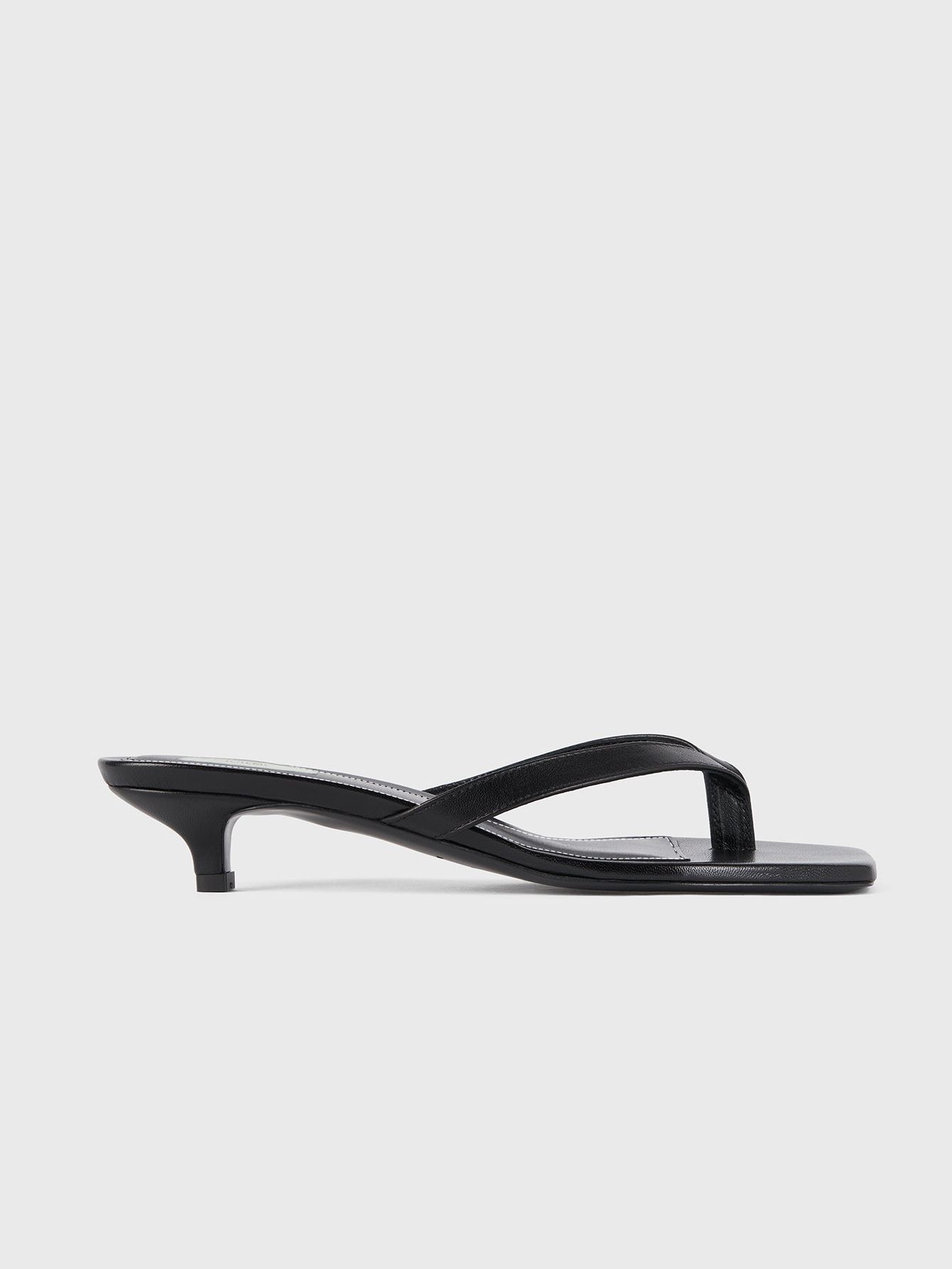Leather Heeled Flip Flops Black - 35