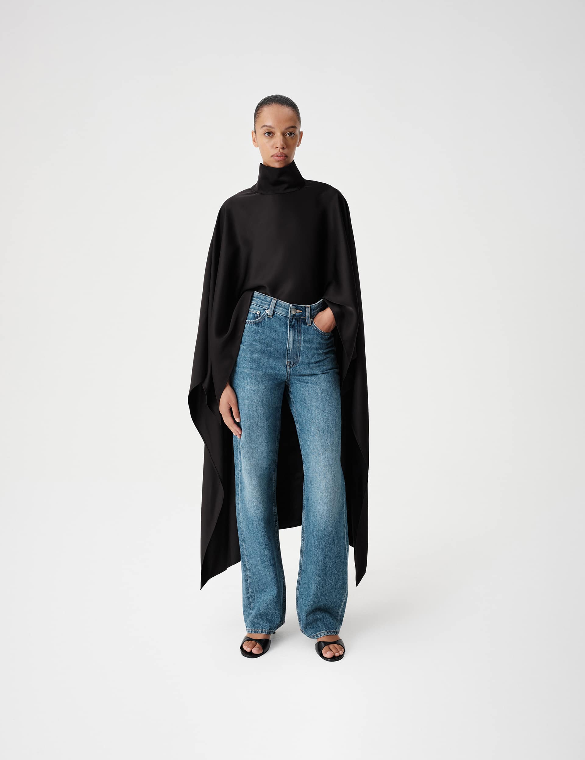 Satin Funnel Neck Longline Cape