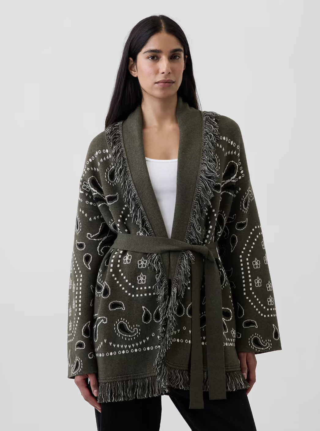 Gap Cotton-Blend Fringe Shawl Cardigan
