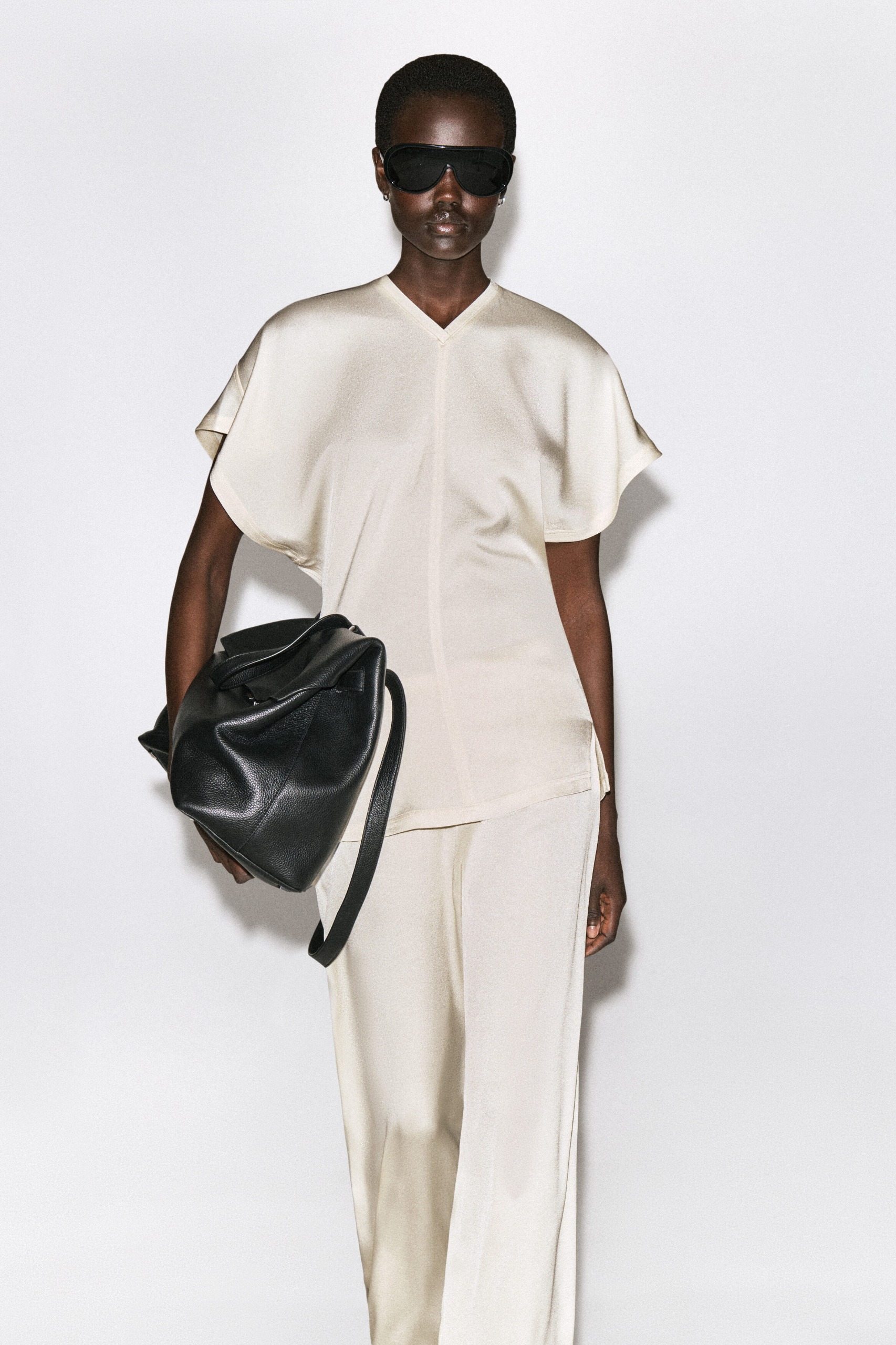 Draped Crepe V-Neck Top