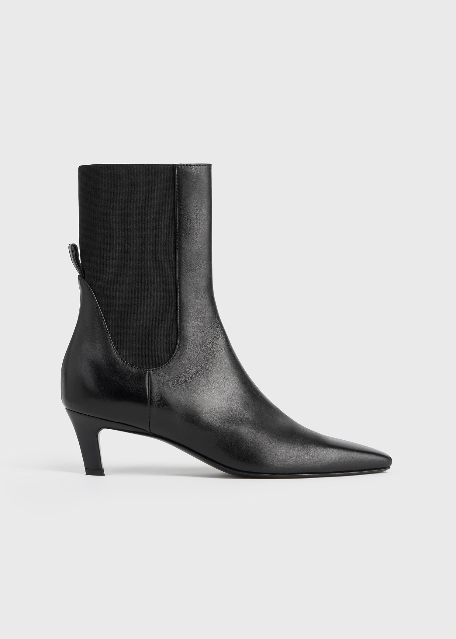 Leather Mid-Heel Boots Black - 35
