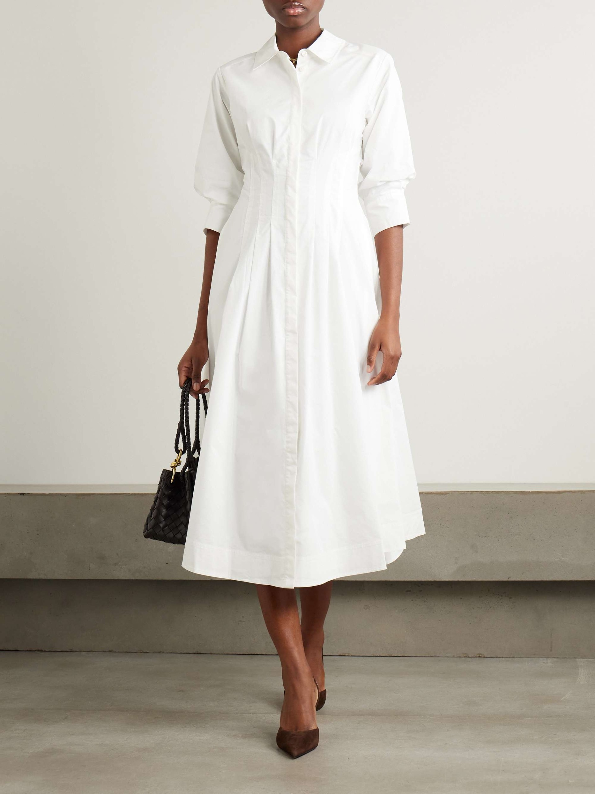 Jazz Pleated Cotton-Blend Poplin Midi Shirt Dress