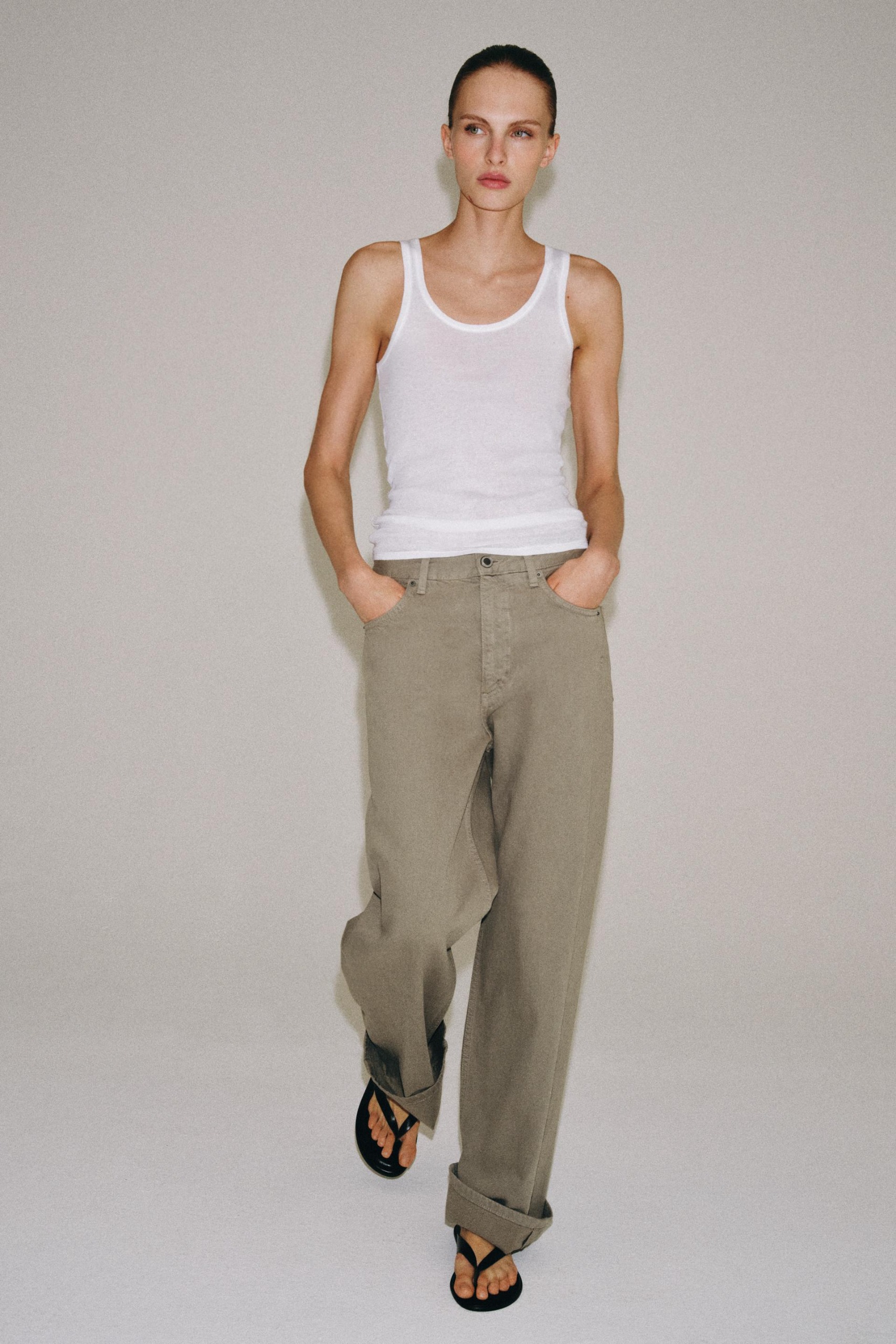Zw Collection Mid-Rise Baggy Jeans - Khaki - 26 (us 2)