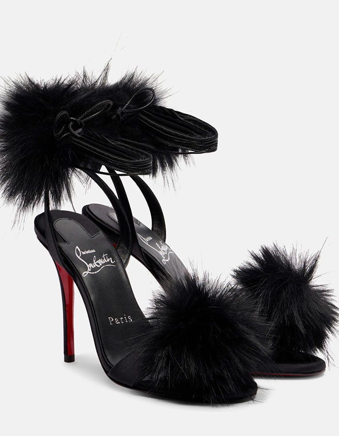 Patapompom 100 Cr&ecirc;pe Satin Sandals in Black - Christian Louboutin