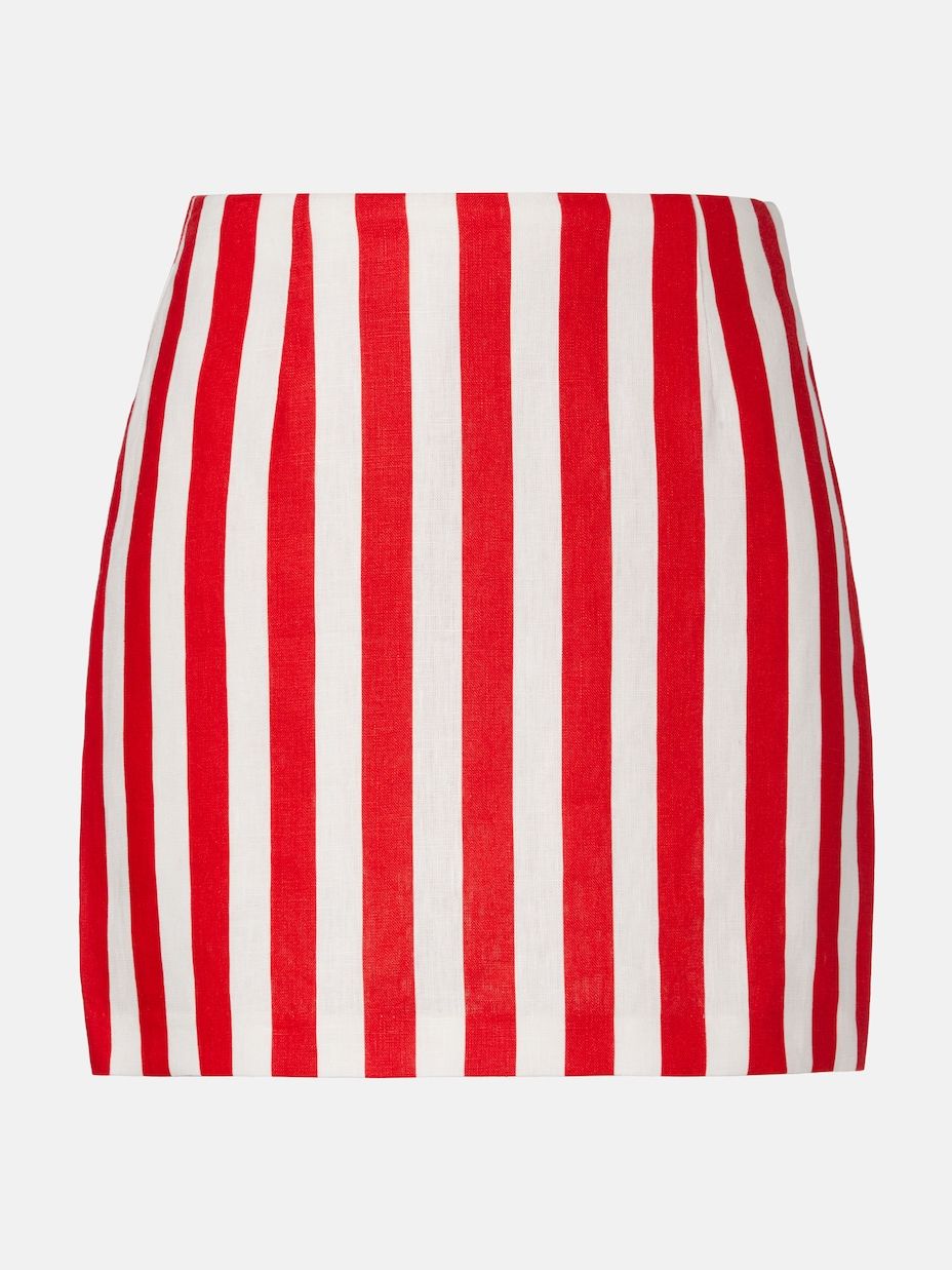 Alice Stripped Linen Miniskirt in Red - Posse