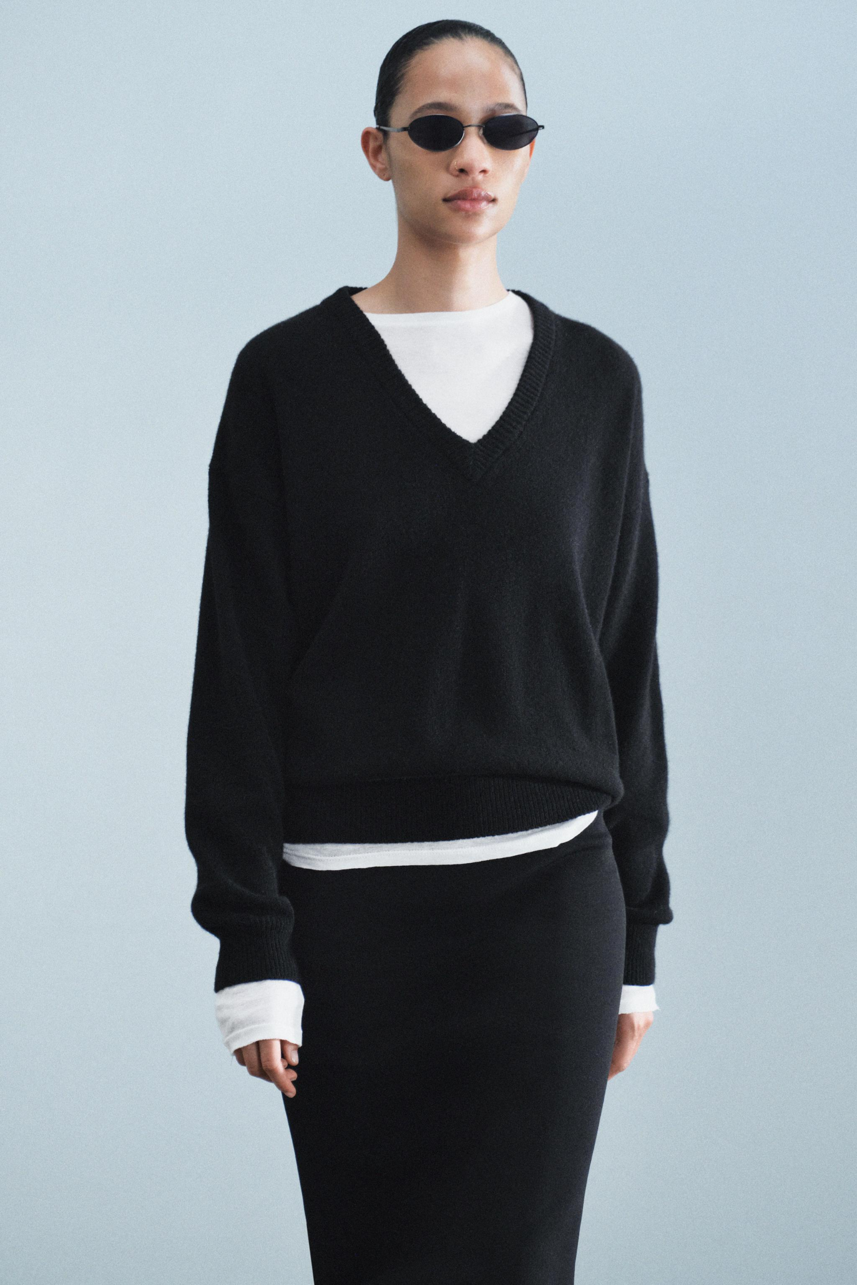 ZARA, Cashmere Wool Blend Jumper V-Neck