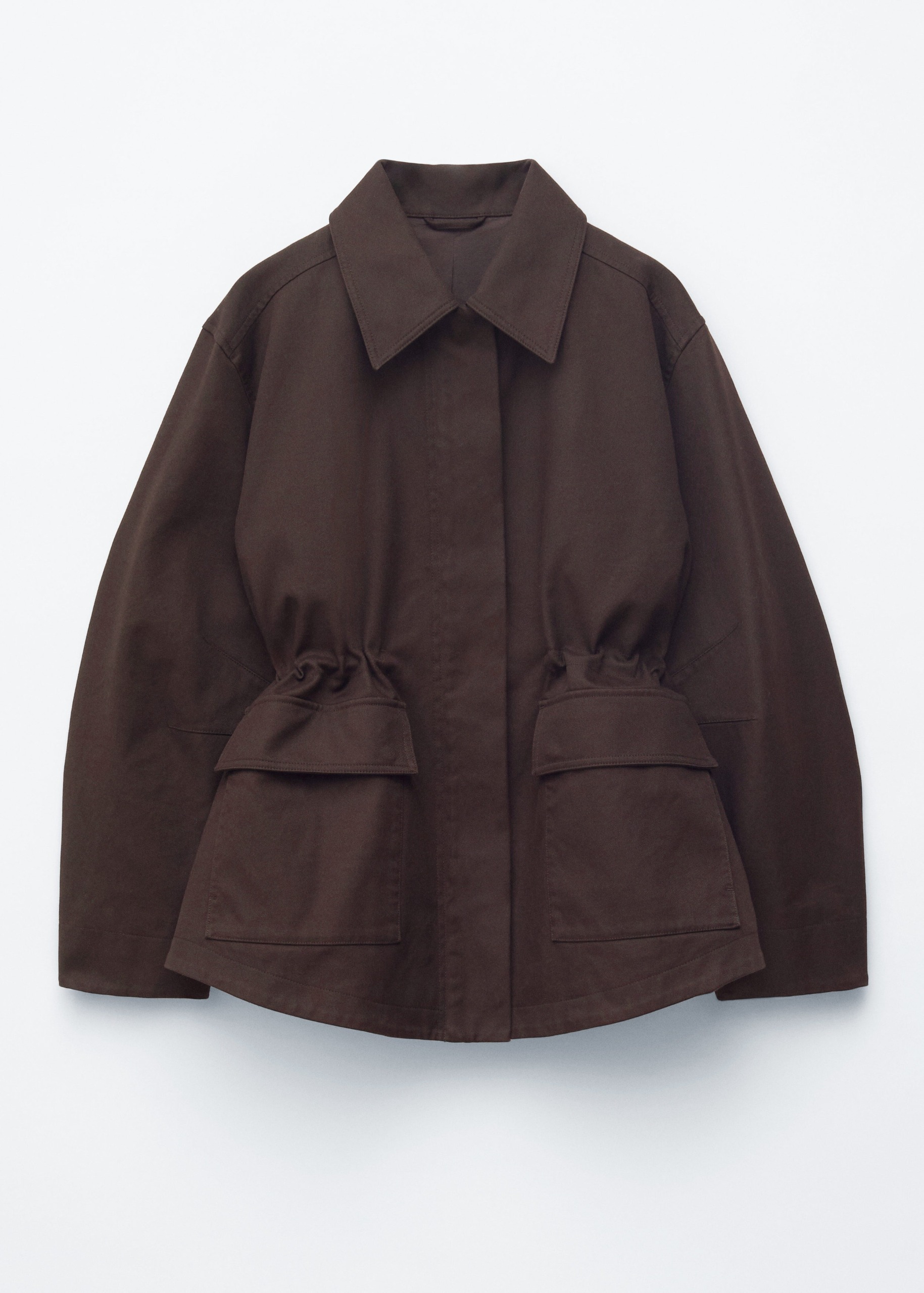 Oversized Drawstring Utility Jacket - Dark Brown