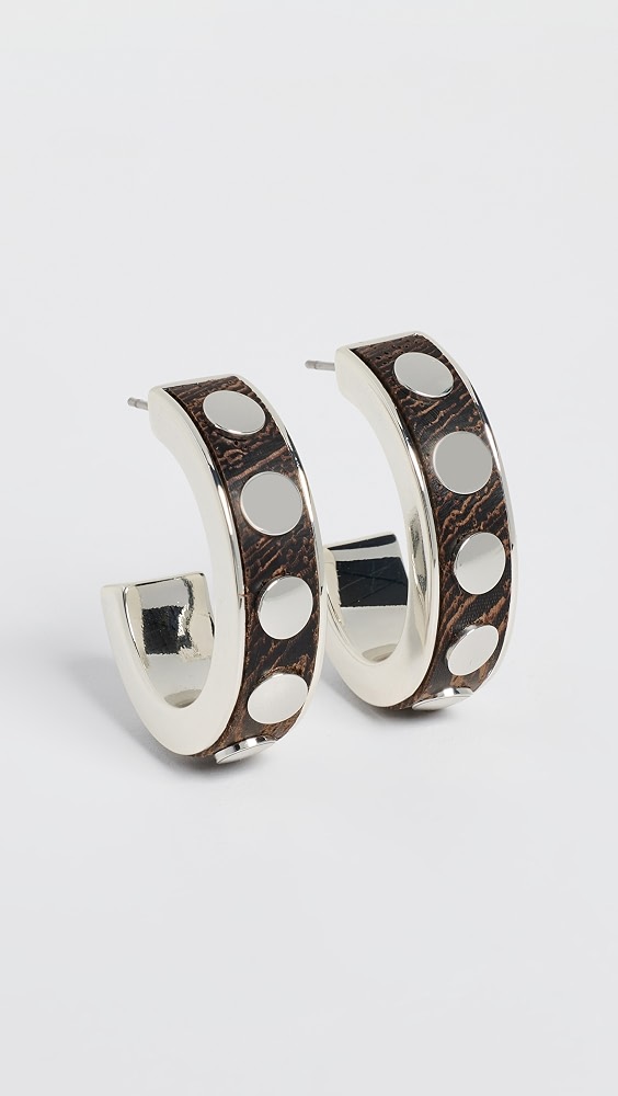 The Studded Wood Hoop Earrings - Dark Silver/walnut