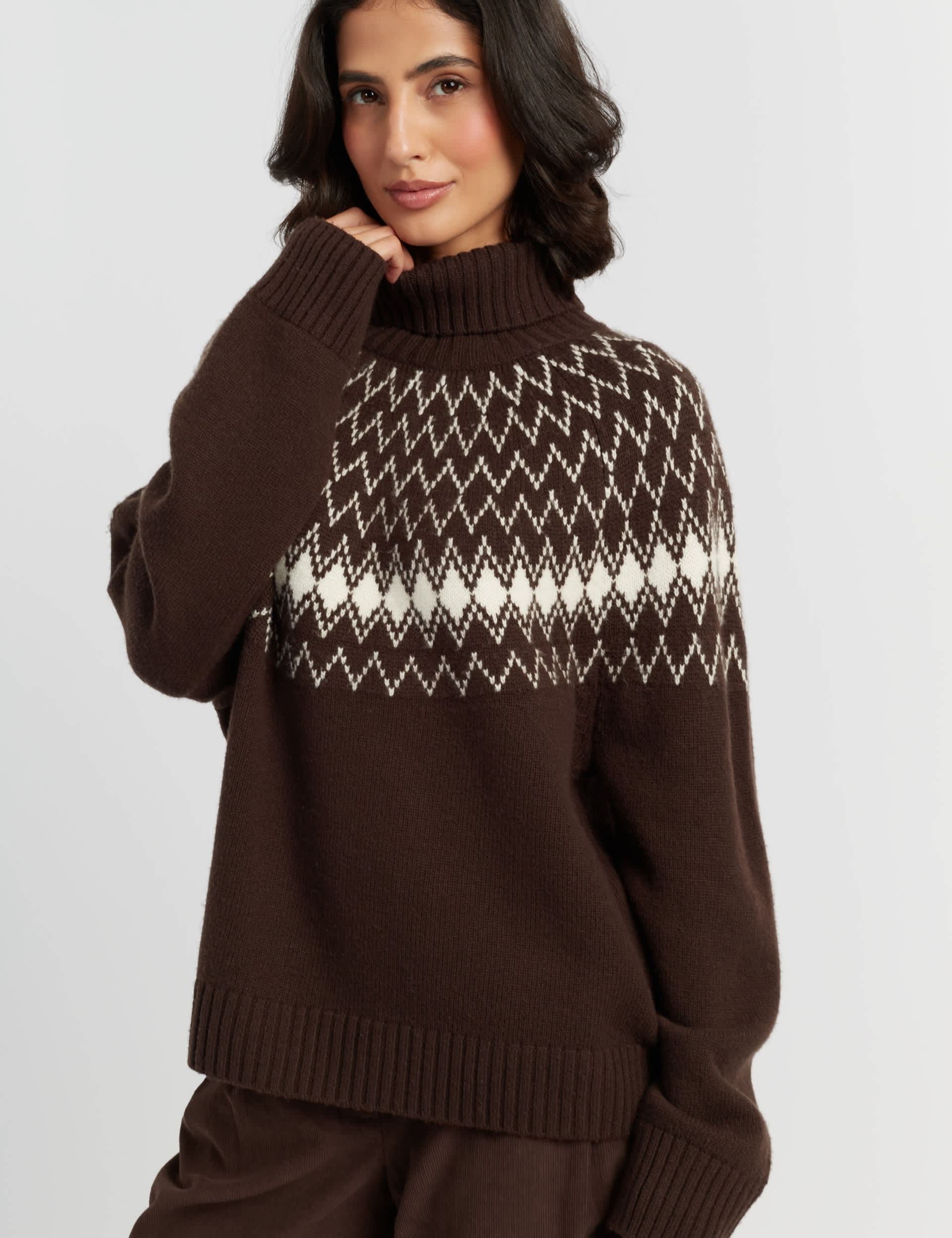 Wool With Cashmere Fair Isle Polo Neck Jumper