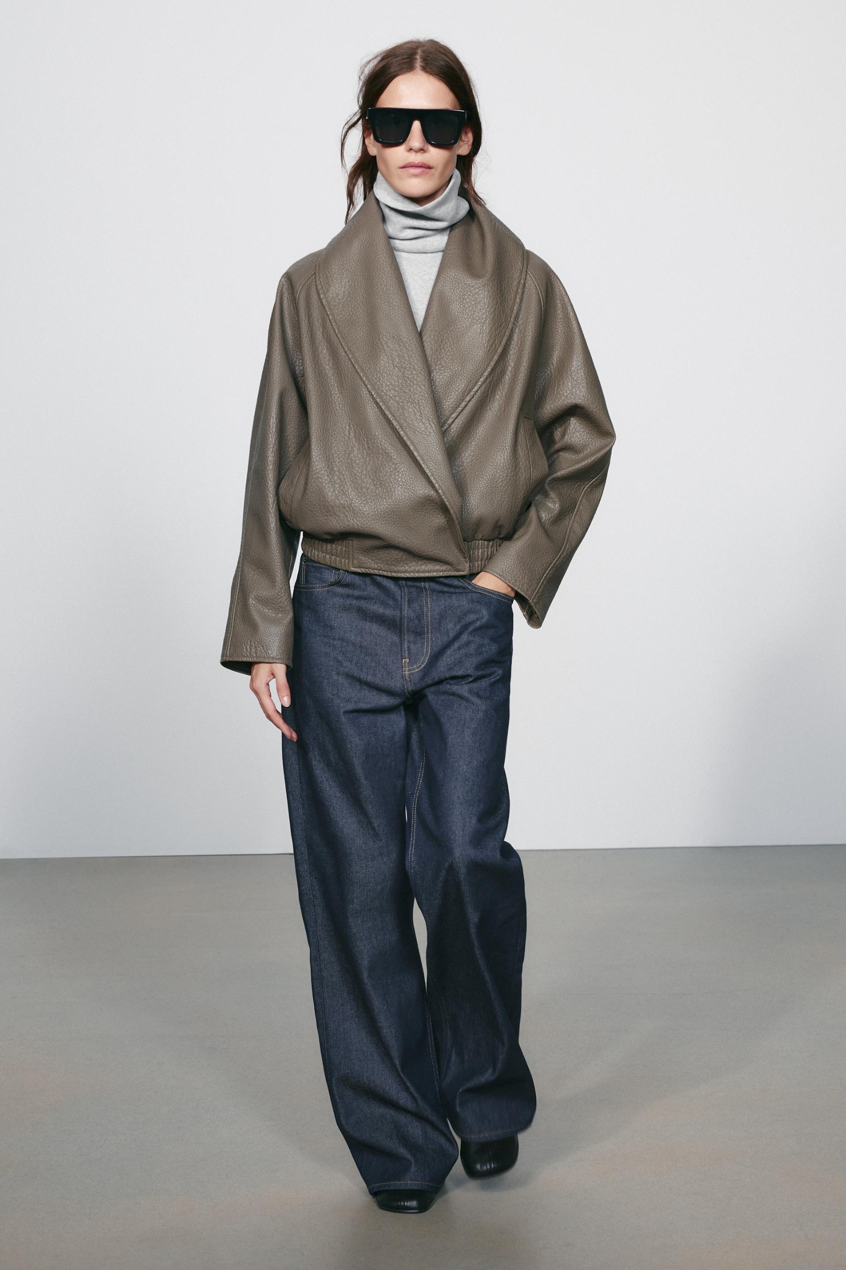 Zw Collection Leather Effect Double-Breasted Jacket - Grey - Xs