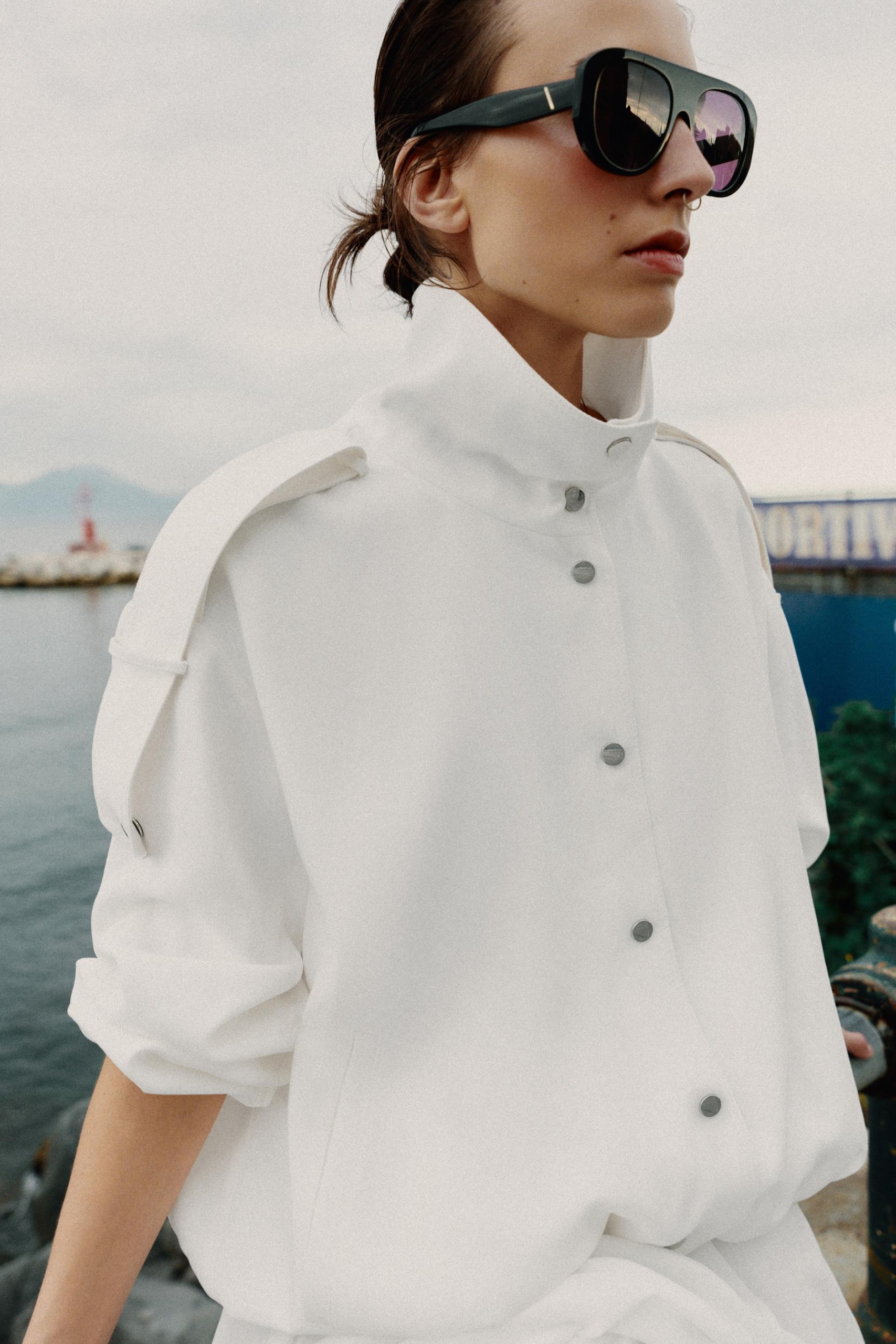 High-Neck Bomber Jacket - Oyster-White - Xs