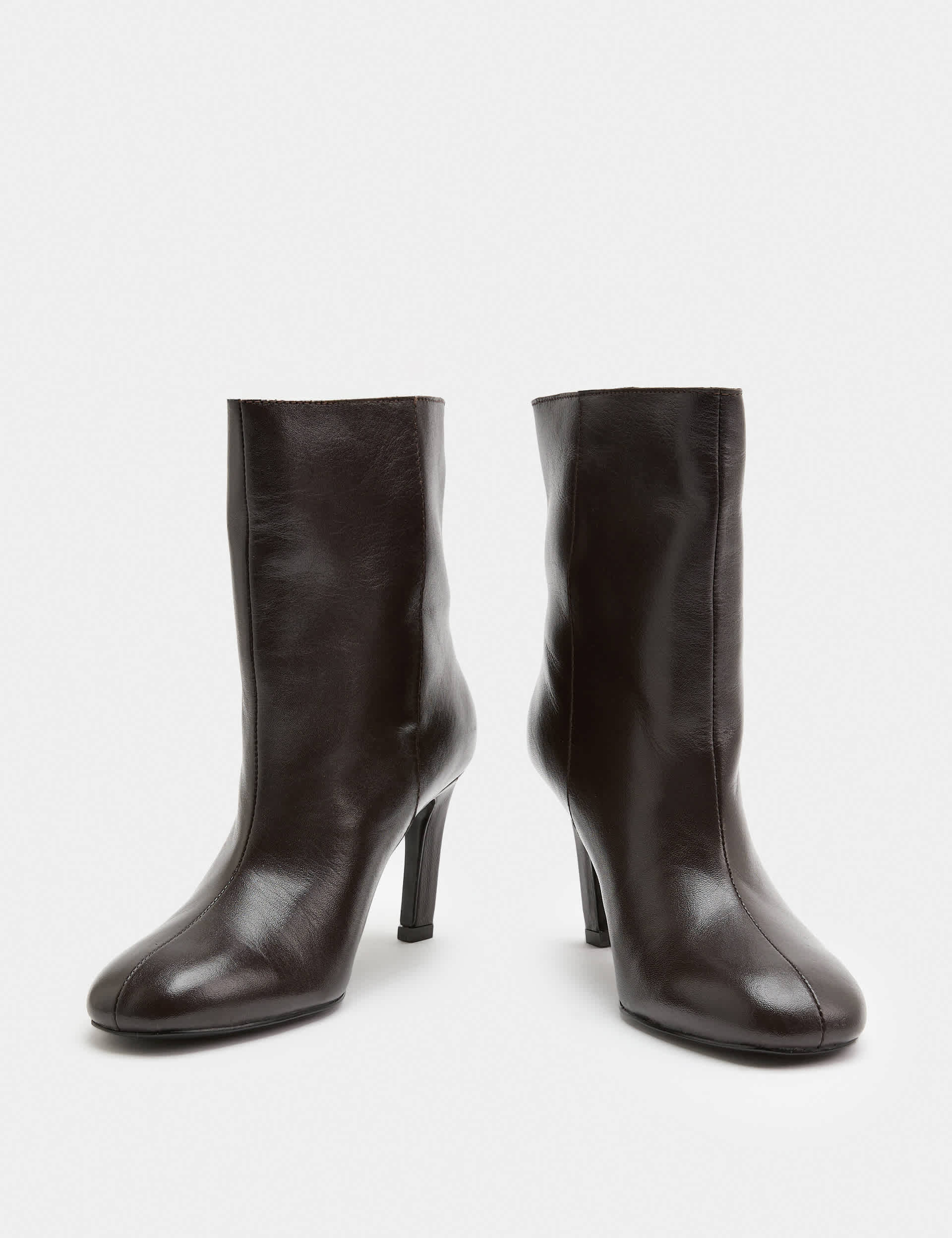 Leather Pull on Stiletto Heel Ankle Boots