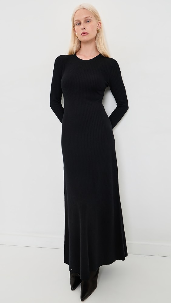 Crew Neck Knit Dress - Black