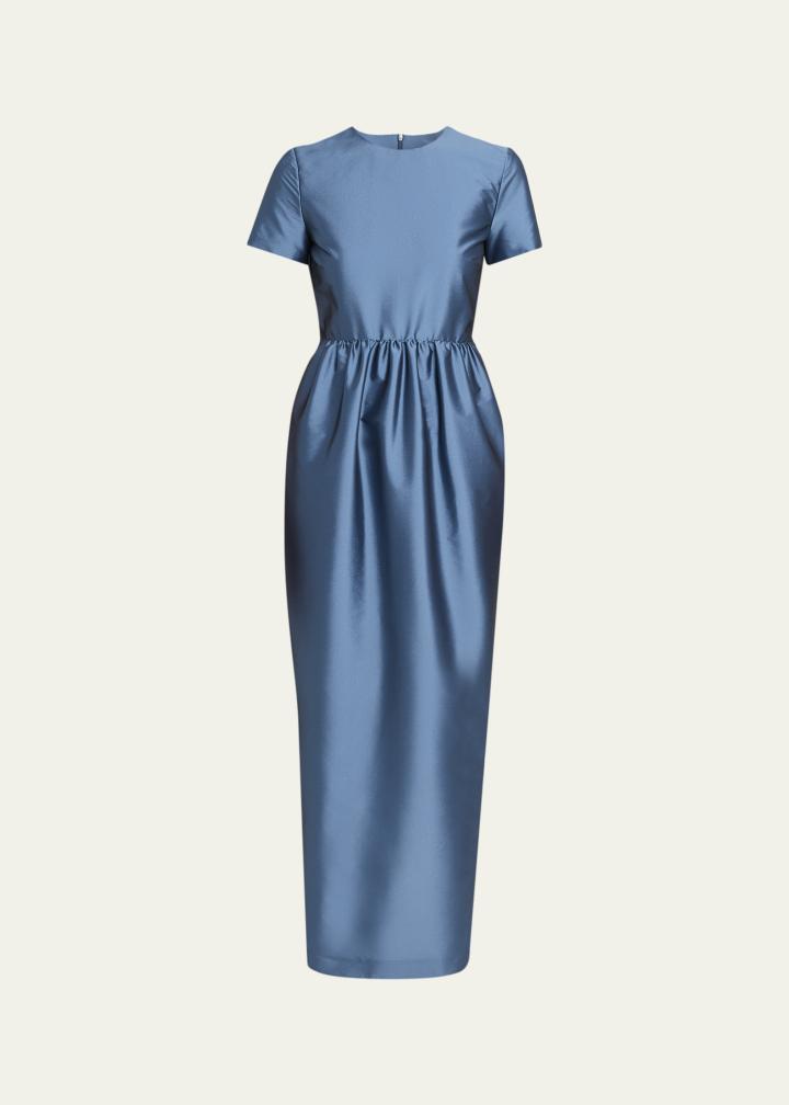 Lexi Floral Satin Empire-Waist Column Maxi Dress