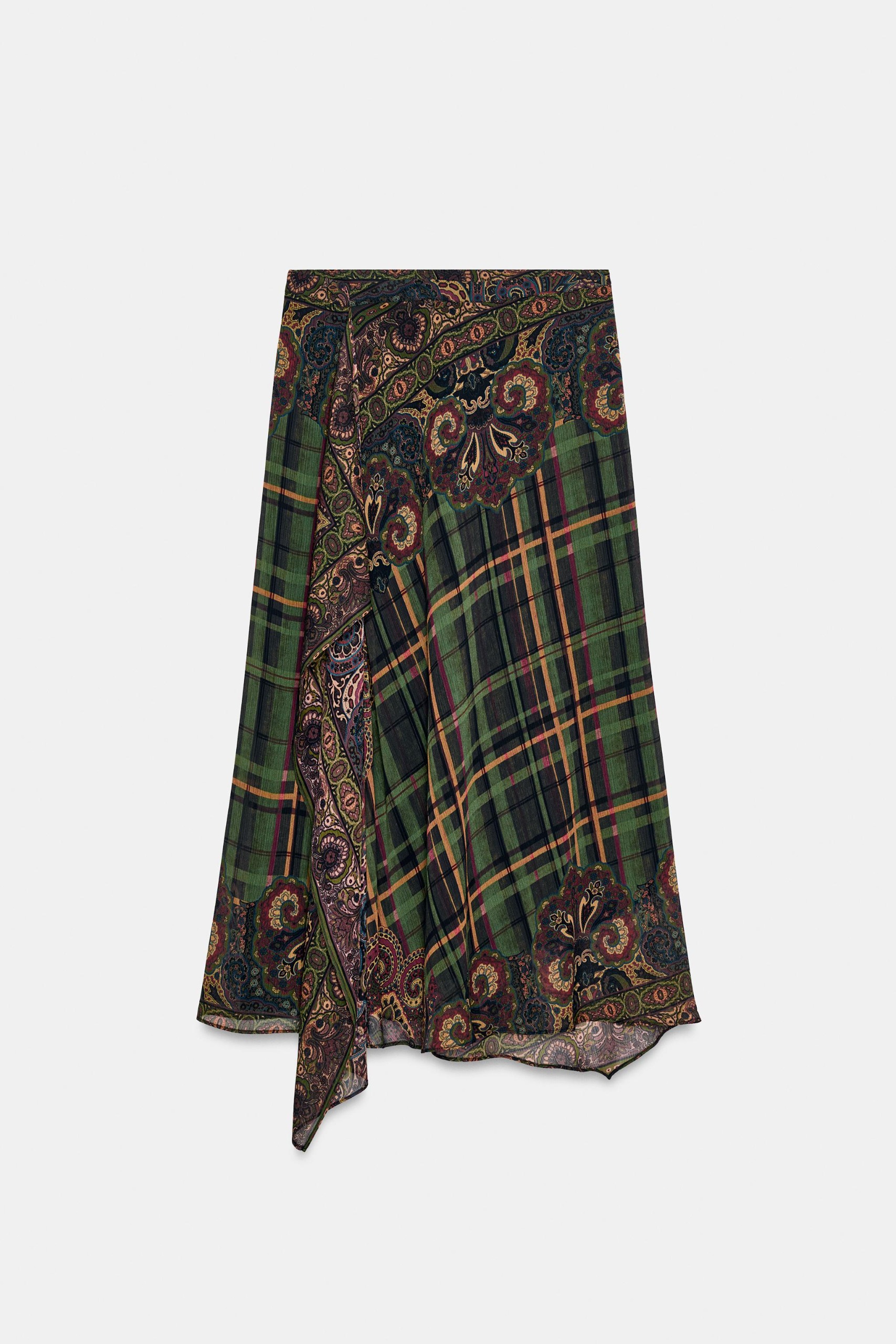 Asymmetric Printed Midi Skirt - Multicolored - Xs